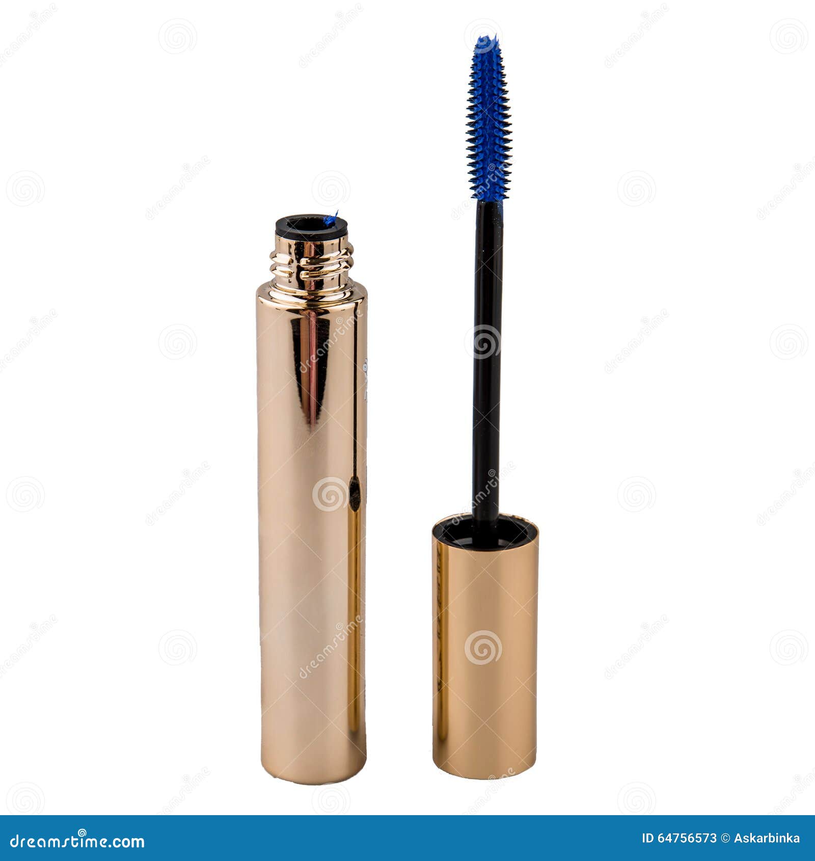 Blue mascara wand and tube stock image. Image of brush 64756573