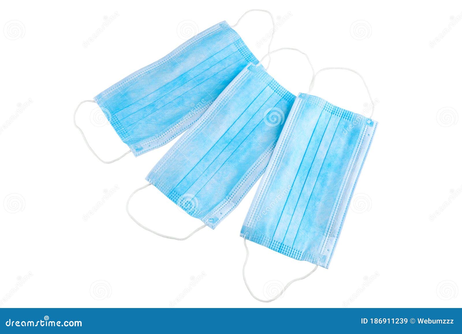 Blue Medical Face Masks Isolated on White Background Stock Image
