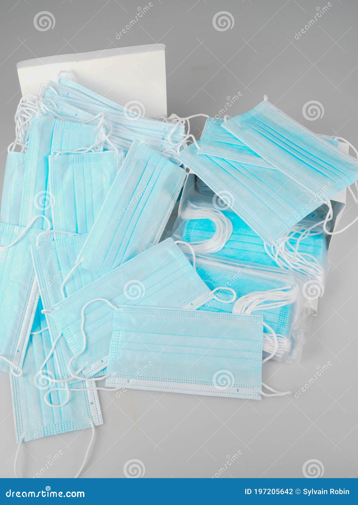 Blue Medical Face Masks Out of the White Box Stock Photo Image of