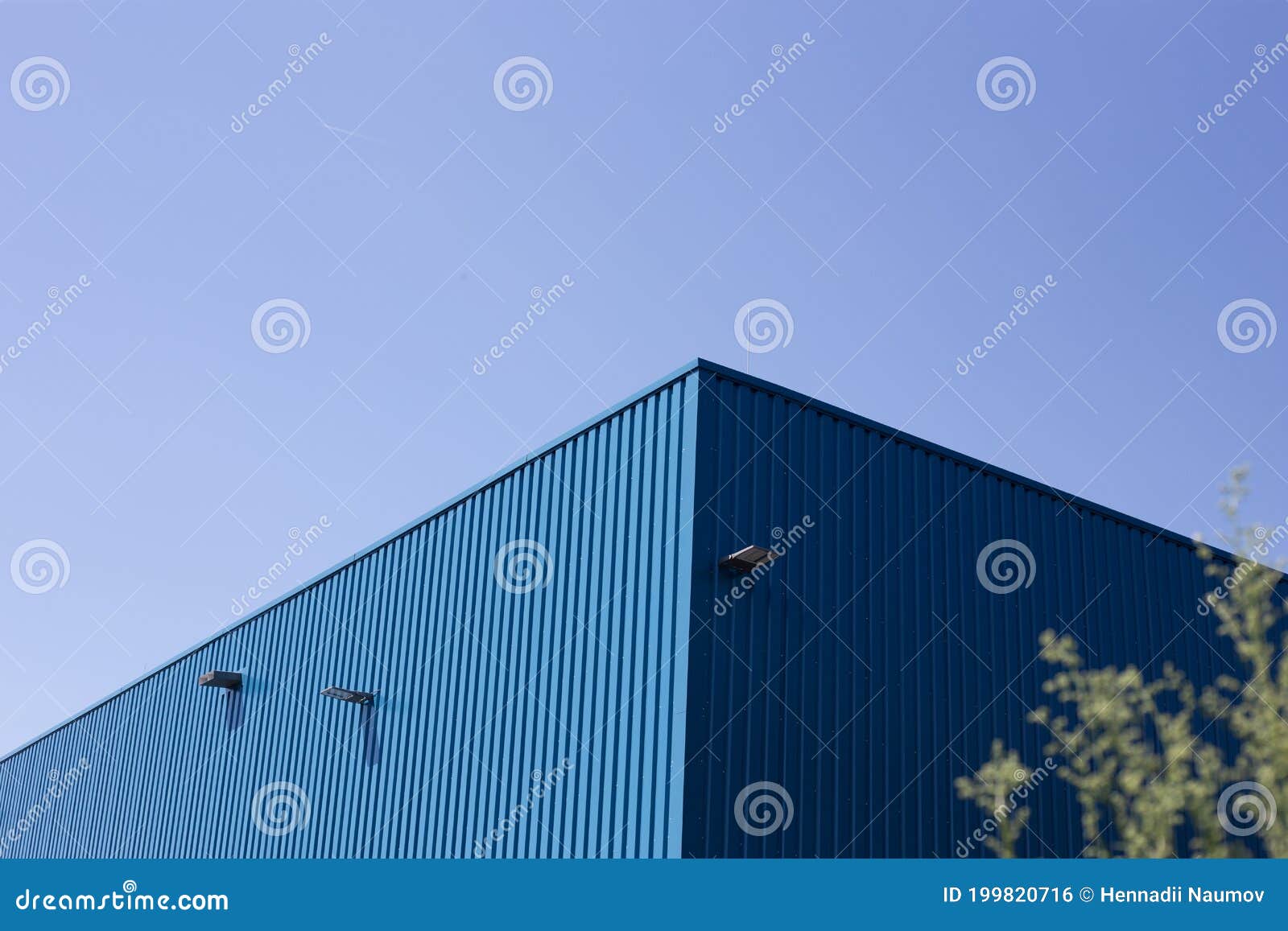 Blue Metal Building on Sky Background Stock Photo - Image of roof