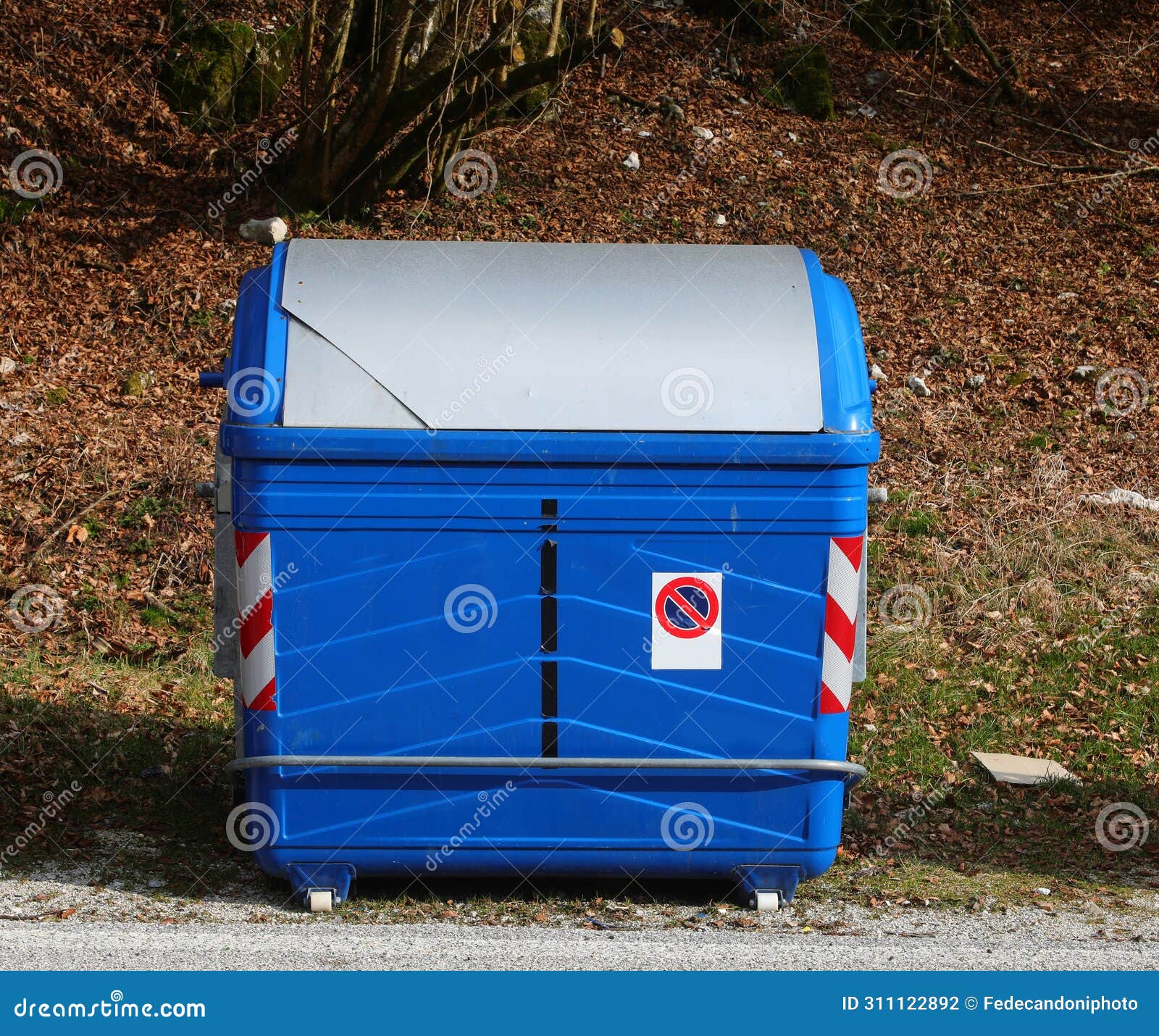 Blue Metallic Bin for the Collection of Solid Urban Waste and No