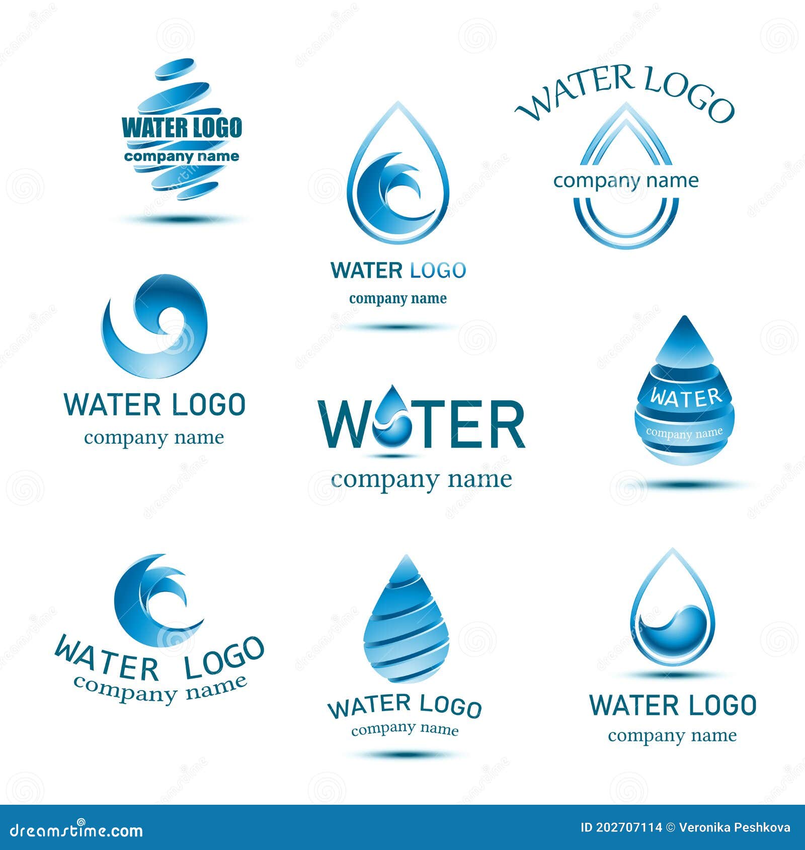 Blue Mineral Water Logo Collection with Drops and Waves Stock Illustration Illustration of