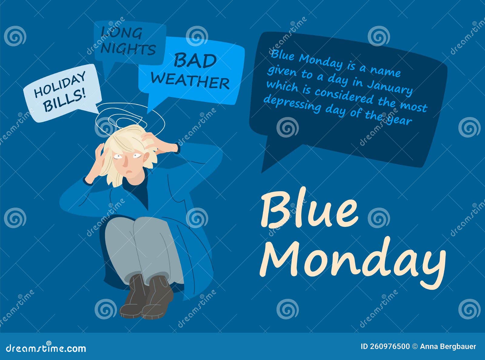 Blue Monday. the Most Depressing, Saddest Day of the Year Stock Vector Illustration of