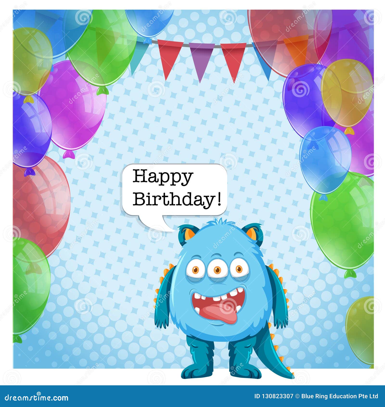 Blue Monster on Birthday Card Template Stock Vector - Illustration of ...