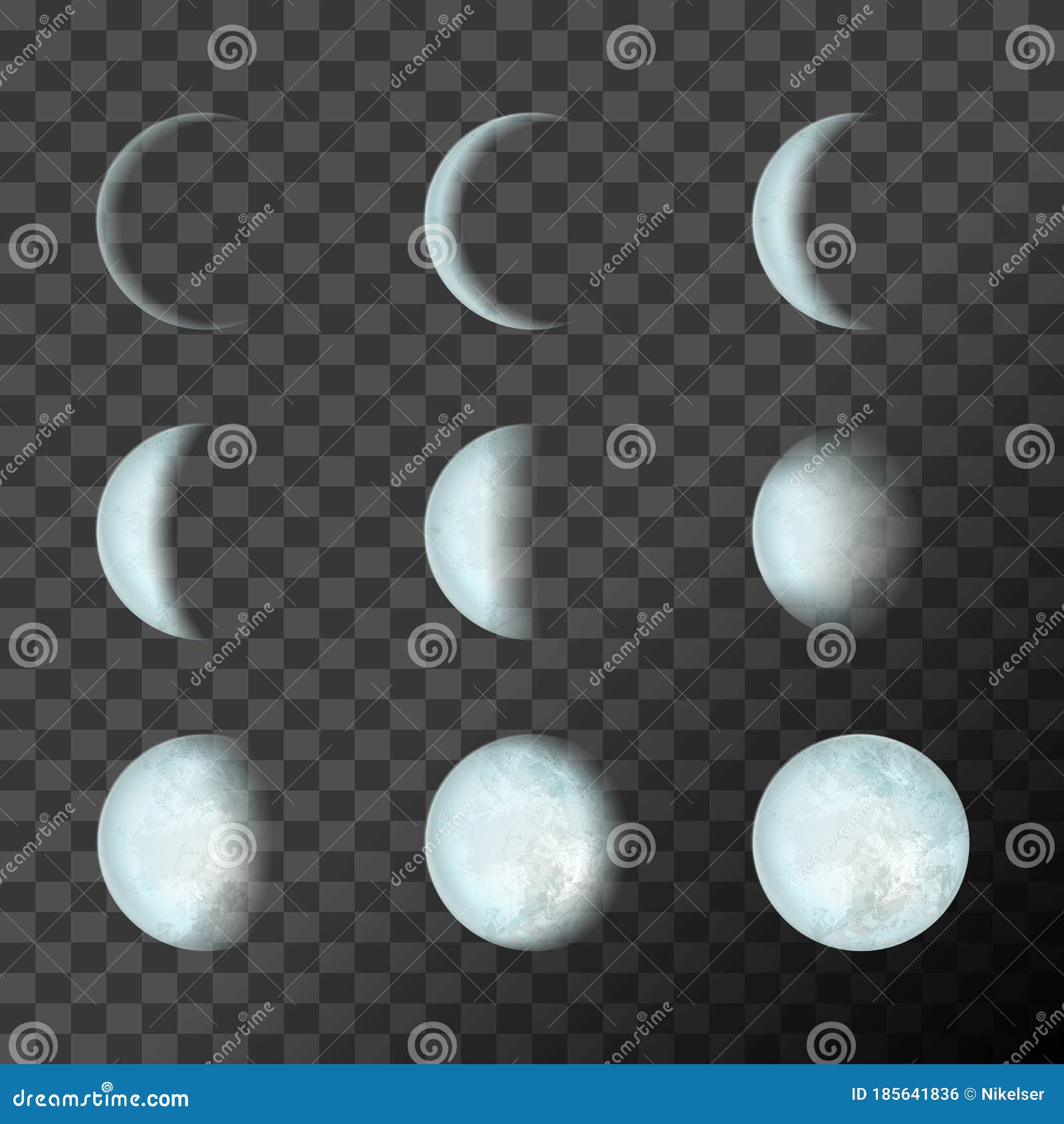 Blue Moon Phases on a Transparent Background. Vector Illustration, EPS