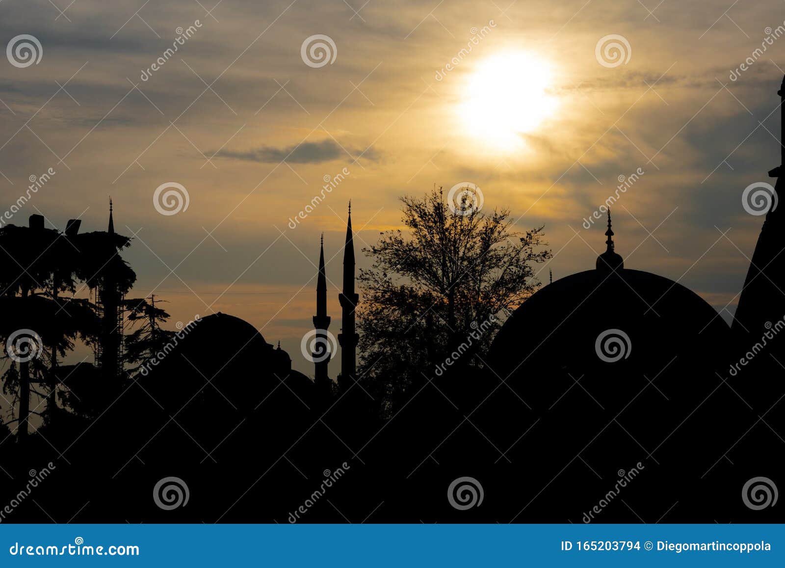 blue mosque sultan ahmed mosque. and hagia sophia s on sunset