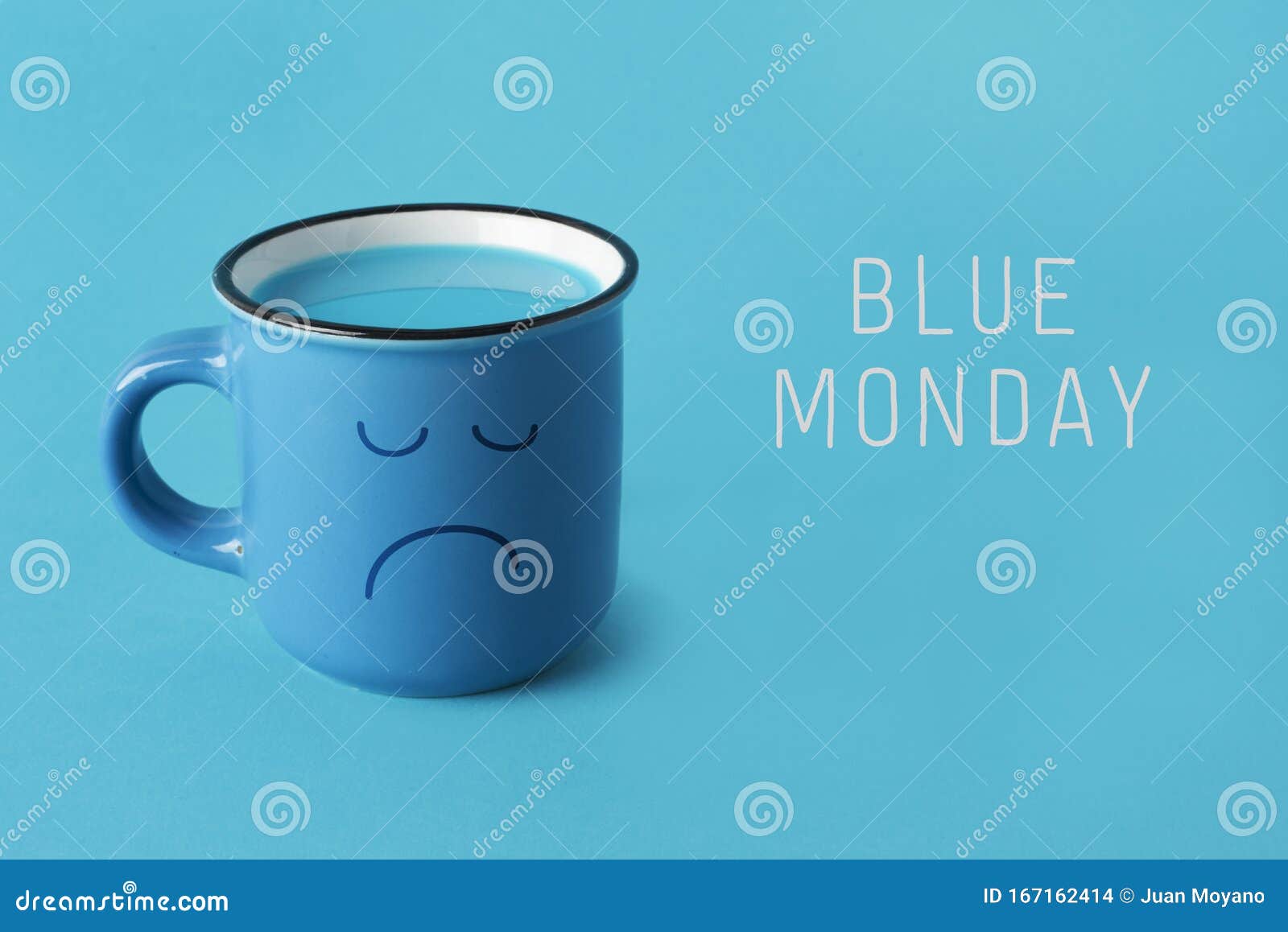 Blue Mug with Sad Face and Text Blue Monday Stock Photo - Image of ...