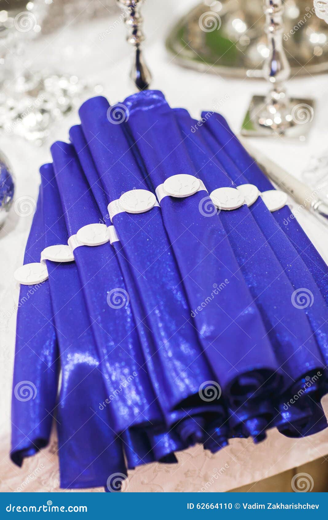 Blue napkins for serving. stock photo. Image of holiday 62664110