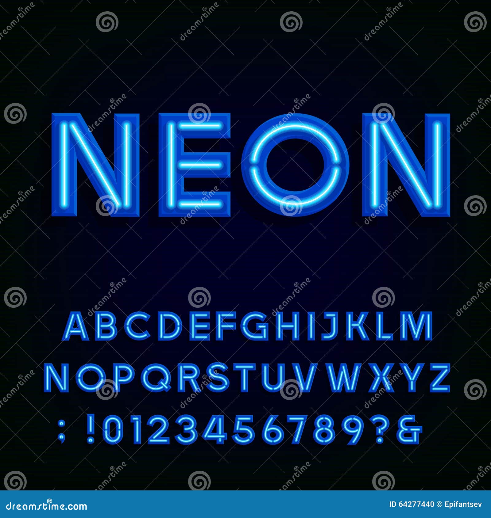 Blue Neon Light Alphabet Font. Stock Vector - Illustration of blue ...