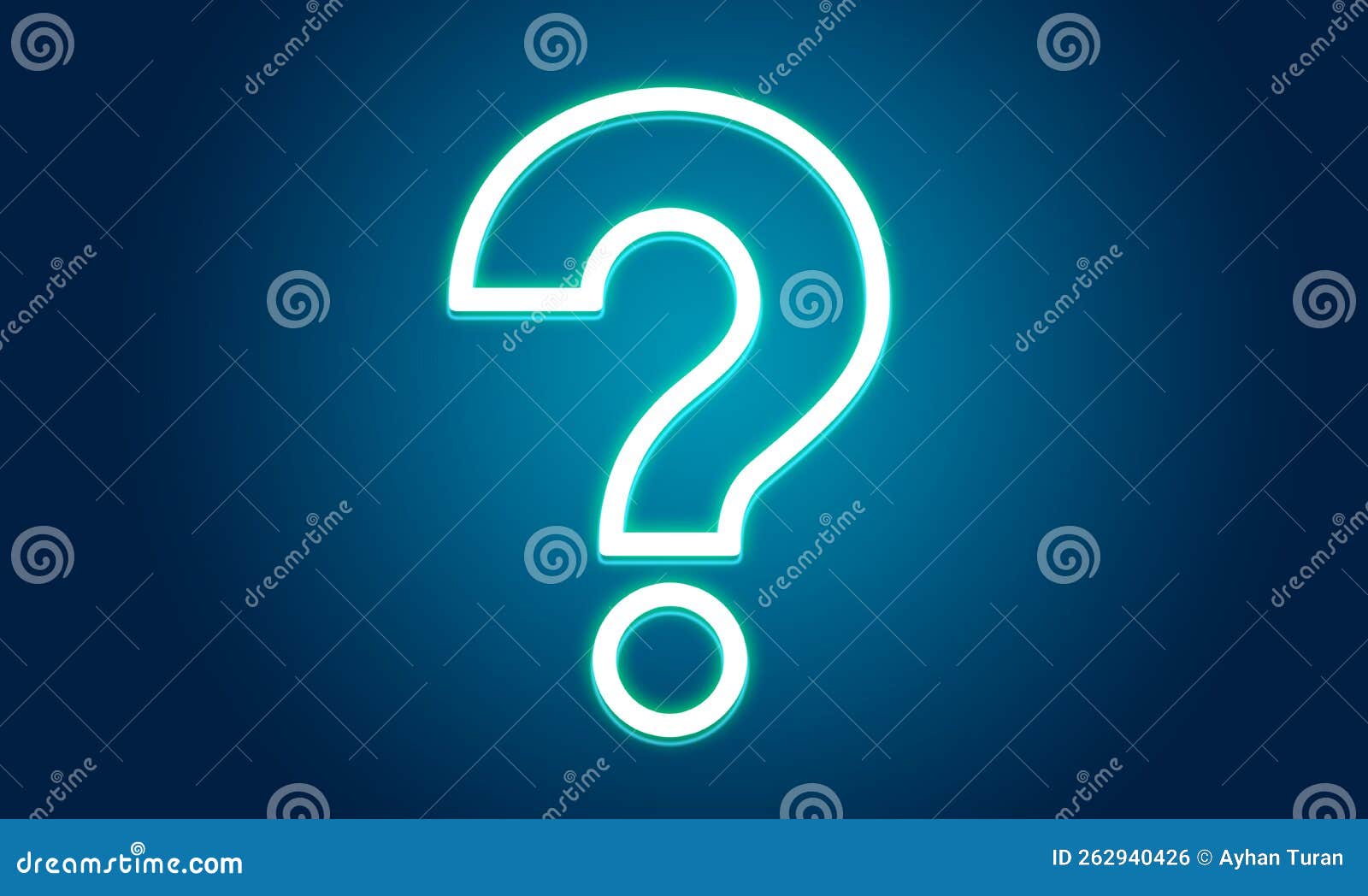 Blue Neon Light and Large Question Mark Concept Stock Illustration