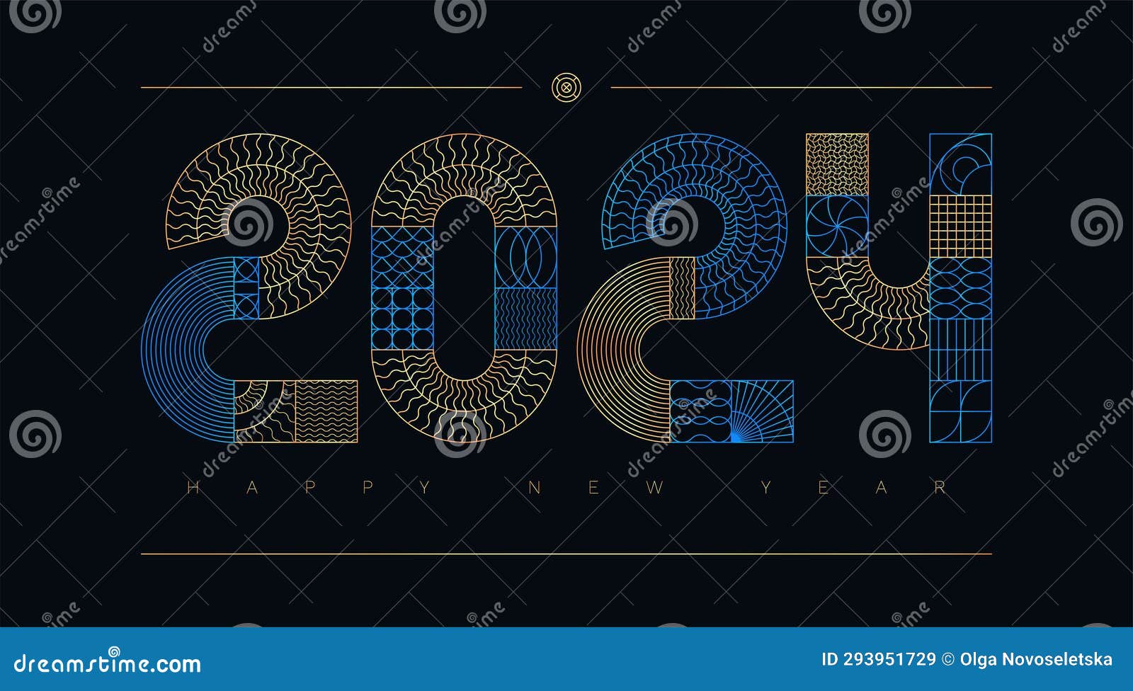 blue neon light 2024 modern geometric new year card. grid based .