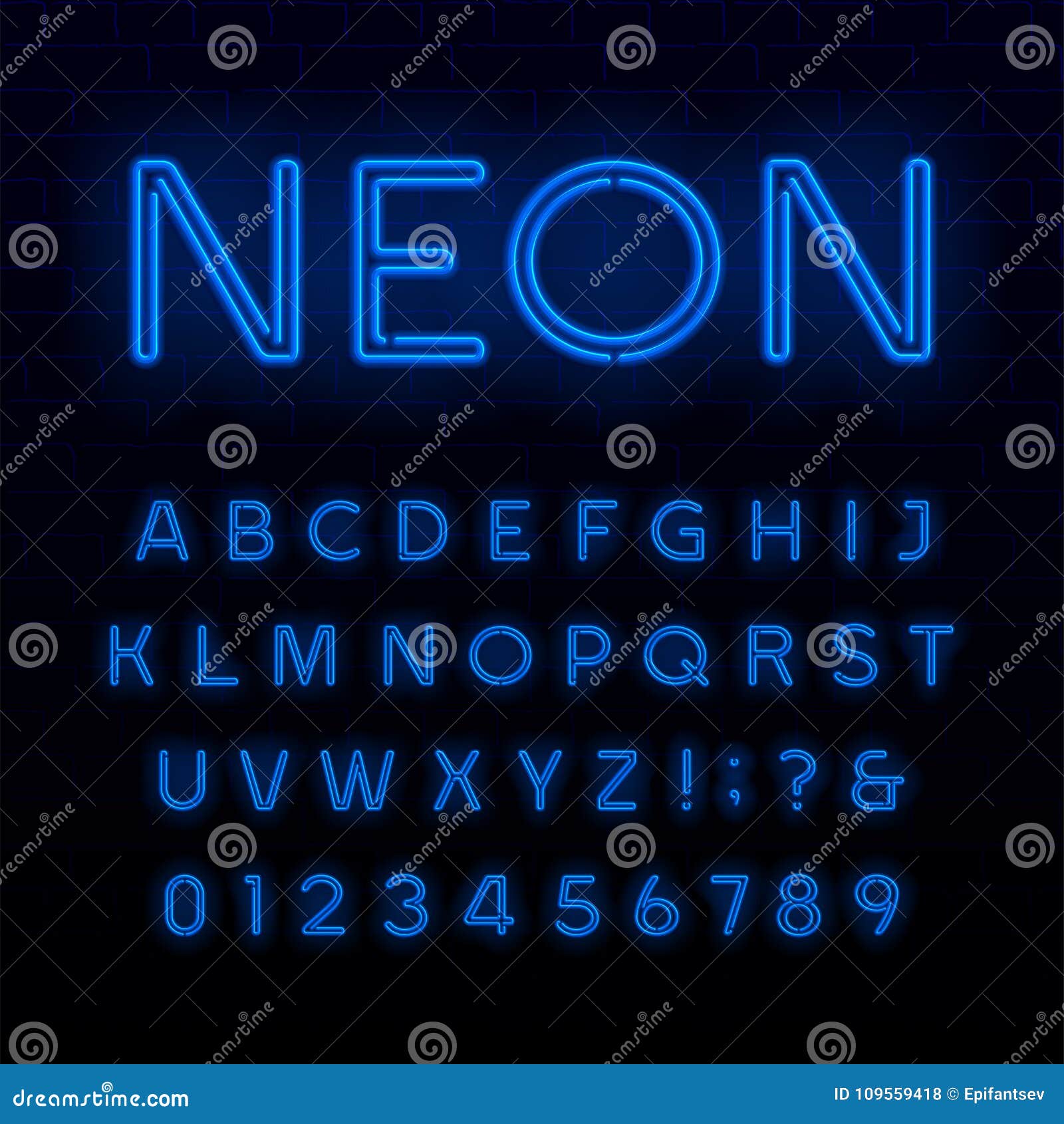 Blue Neon Tube Alphabet Font. Neon Color Shiny Letters, Numbers and ...