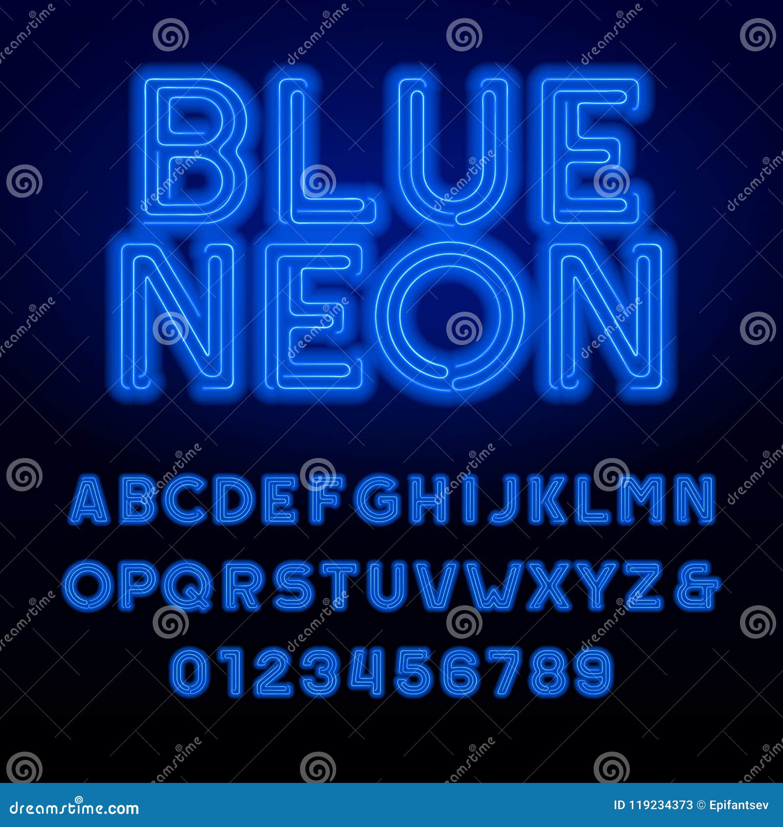 Blue Neon Tube Alphabet Font. Neon Color Bold Letters and Numbers Stock ...