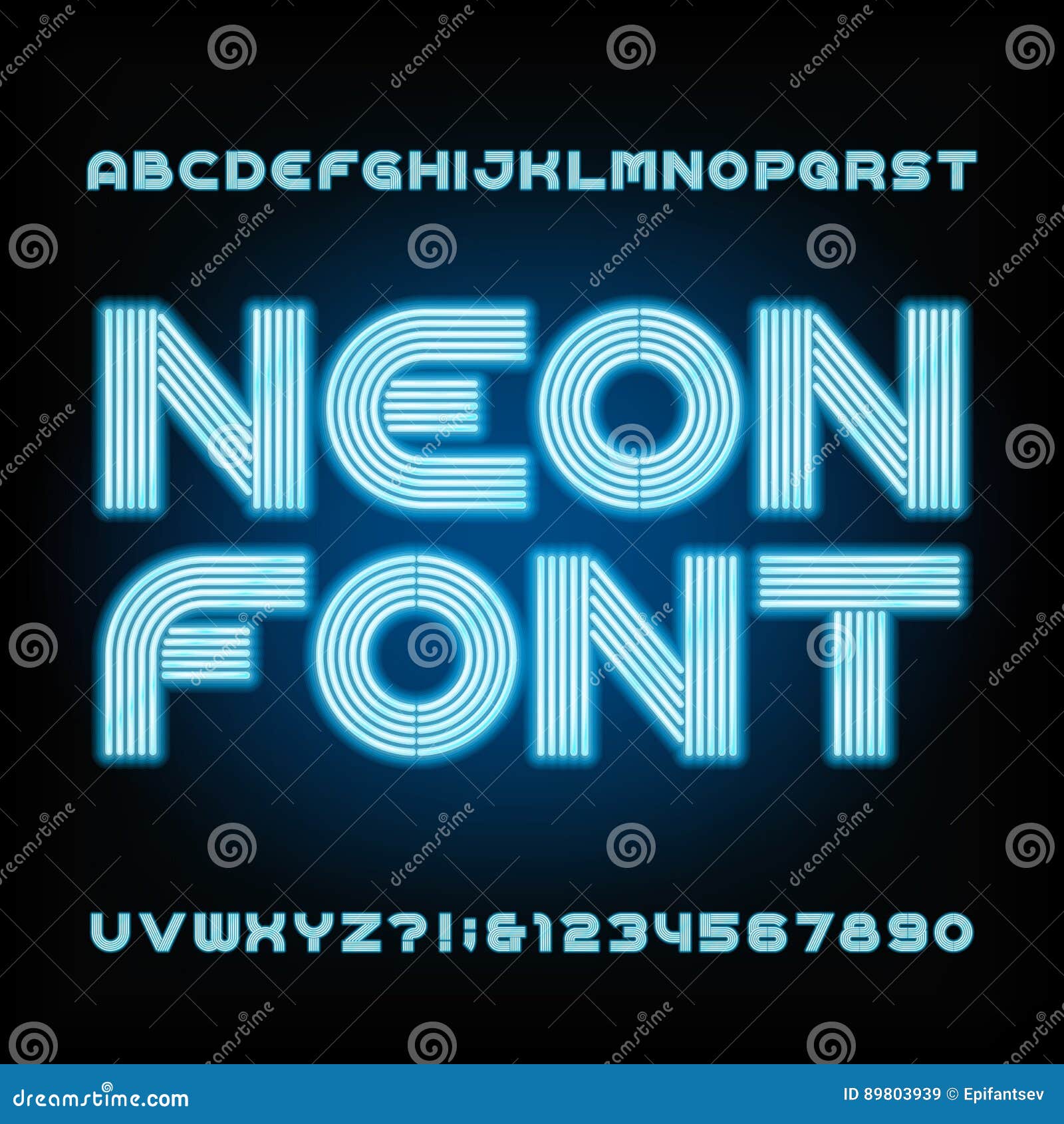 Blue Neon Tube Alphabet Font. Type Letters and Numbers. Stock Vector ...