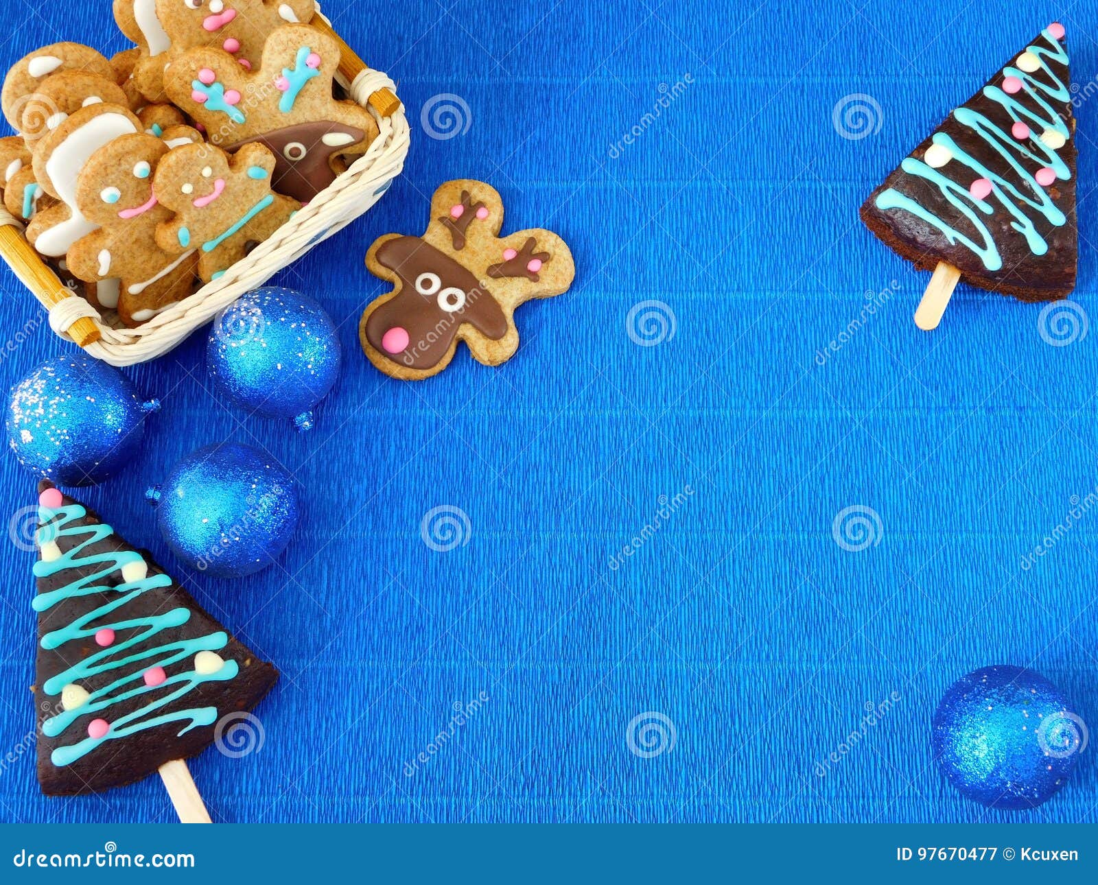 Blue New Year Background Christmas Decorations Gingerbread Men