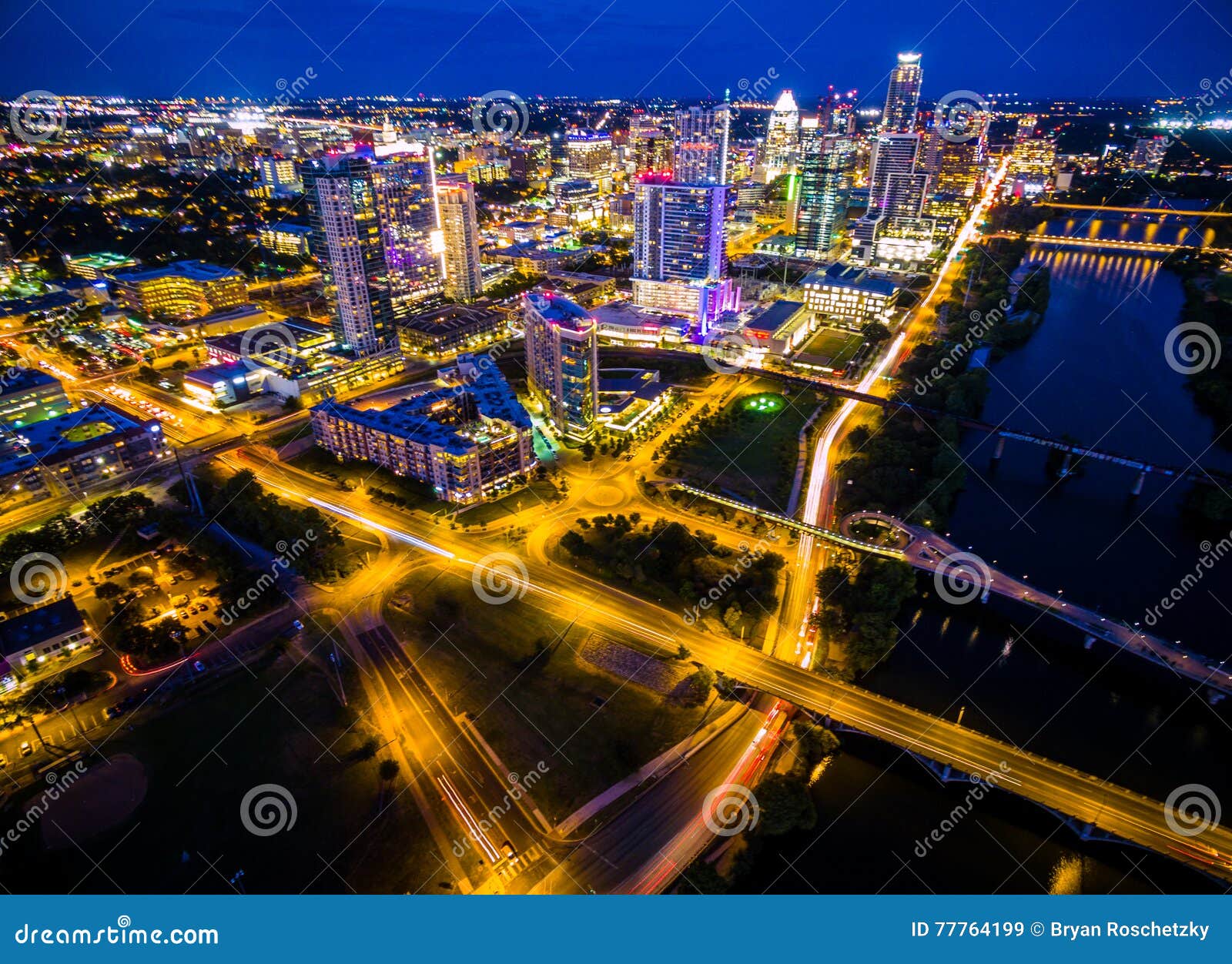 blue night aerial austin texas night cityscape over town lake bridges urban capital cities colorful cityscape