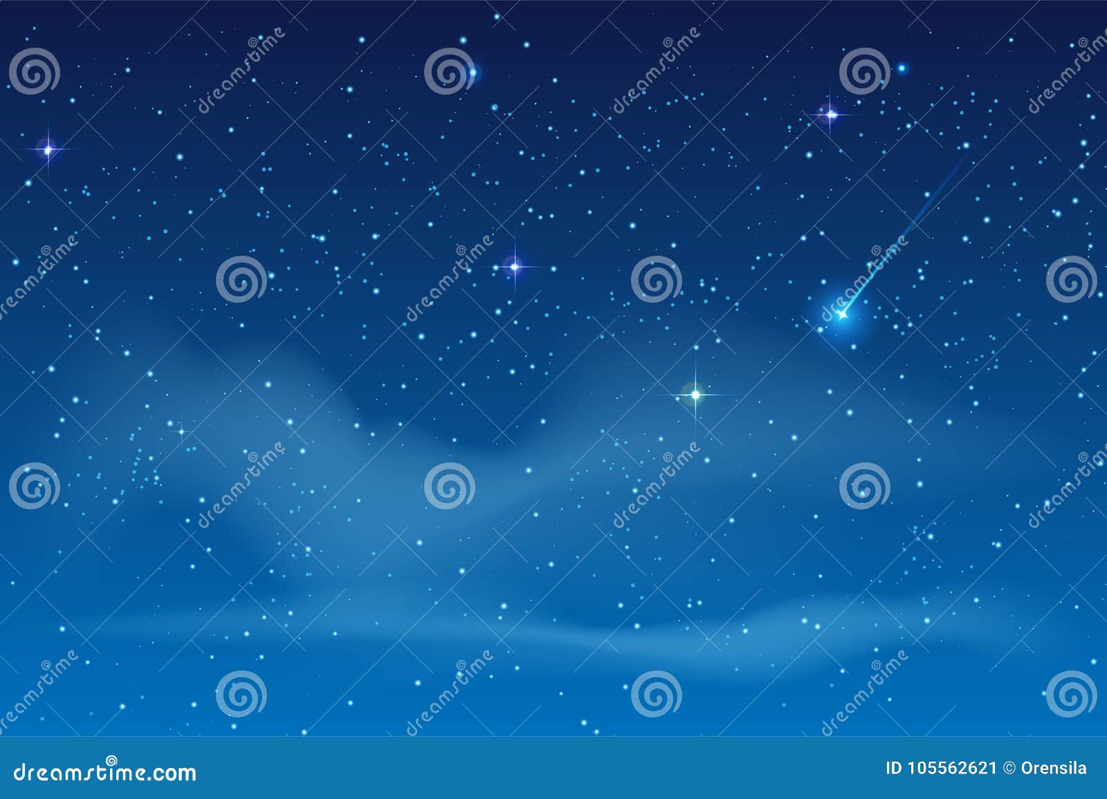 blue night starry sky. bright star to fall meteorite