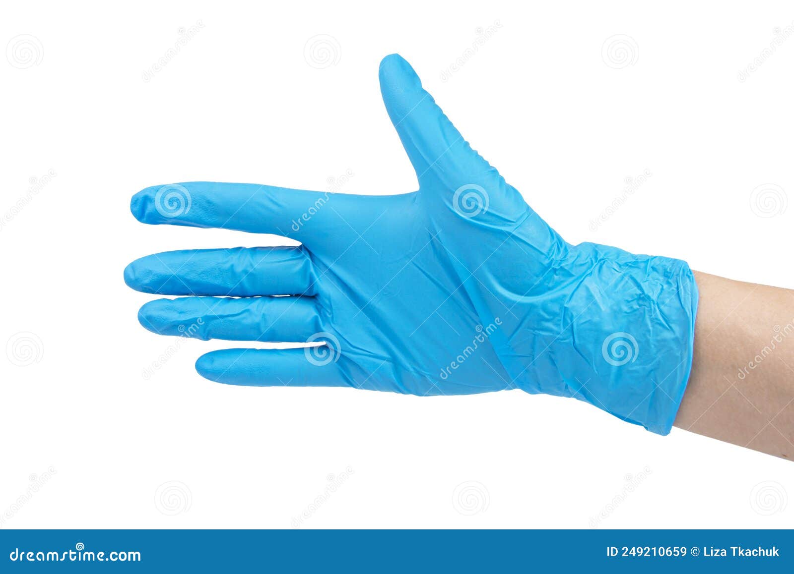 Blue Nitrile Medical Gloves on Hands Isolated on the White Stock Image