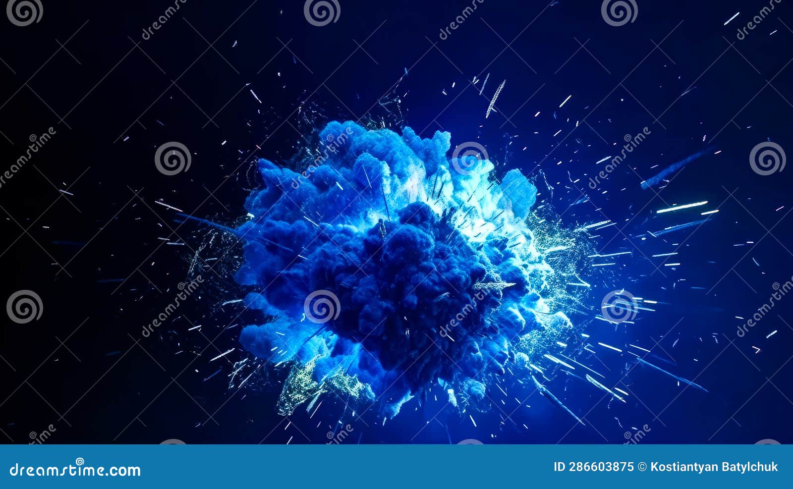 Blue Object is Flying through the Air with Lot of Sparks Coming Out of