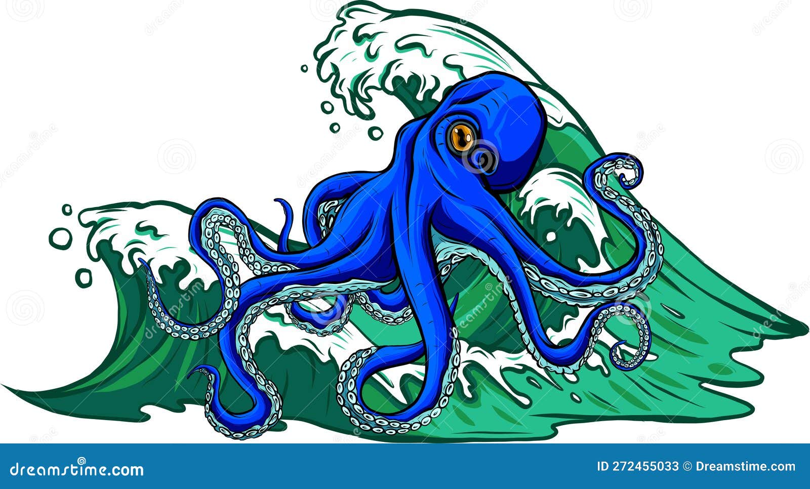 Blue Octopus Vintage Vector Art Isolated on White. Engraving Style ...