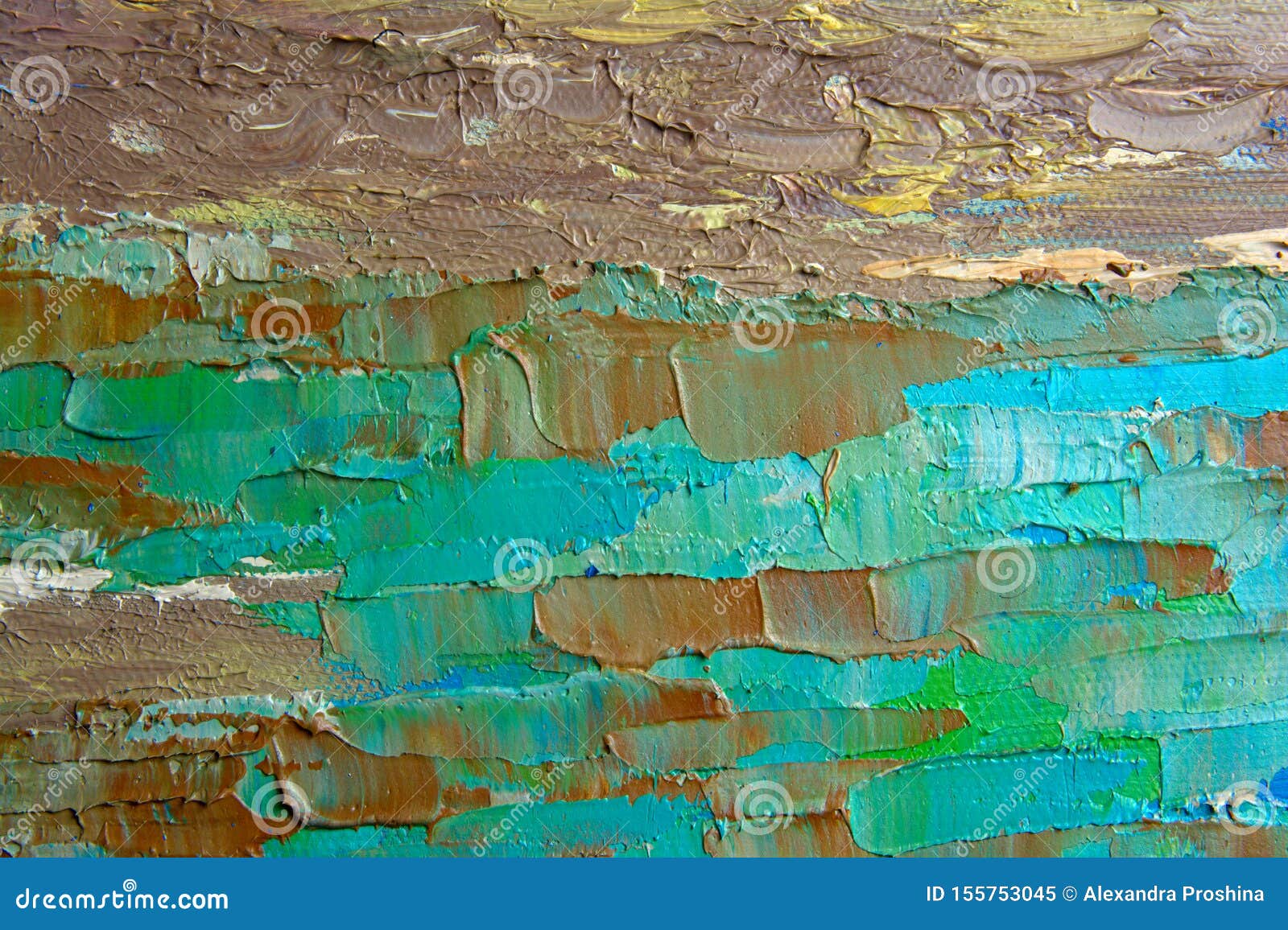 Blue Oil Painting, Close Up. Oily Painting on Canvas. Oily Painting on