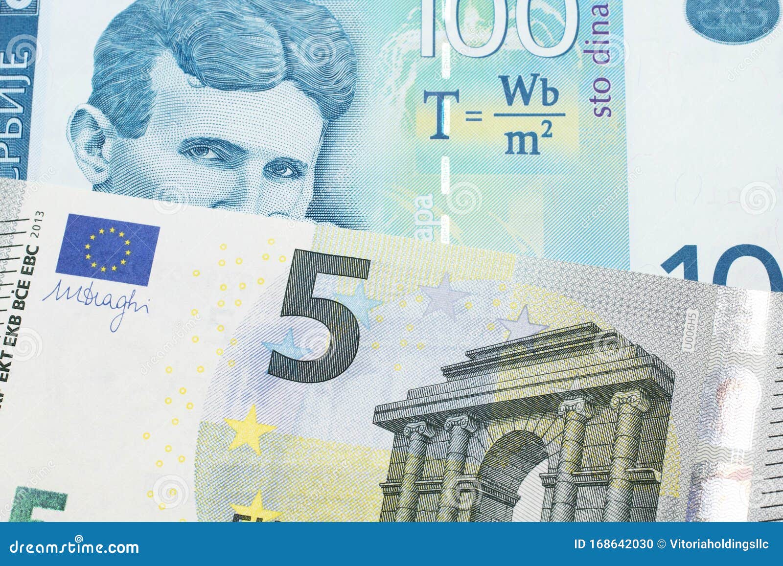 A Serbian Dinar Note With A European Euro Note Stock Photo Image Of a-serbian-dinar-note-with-a-european-euro-note-stock-photo-image-of