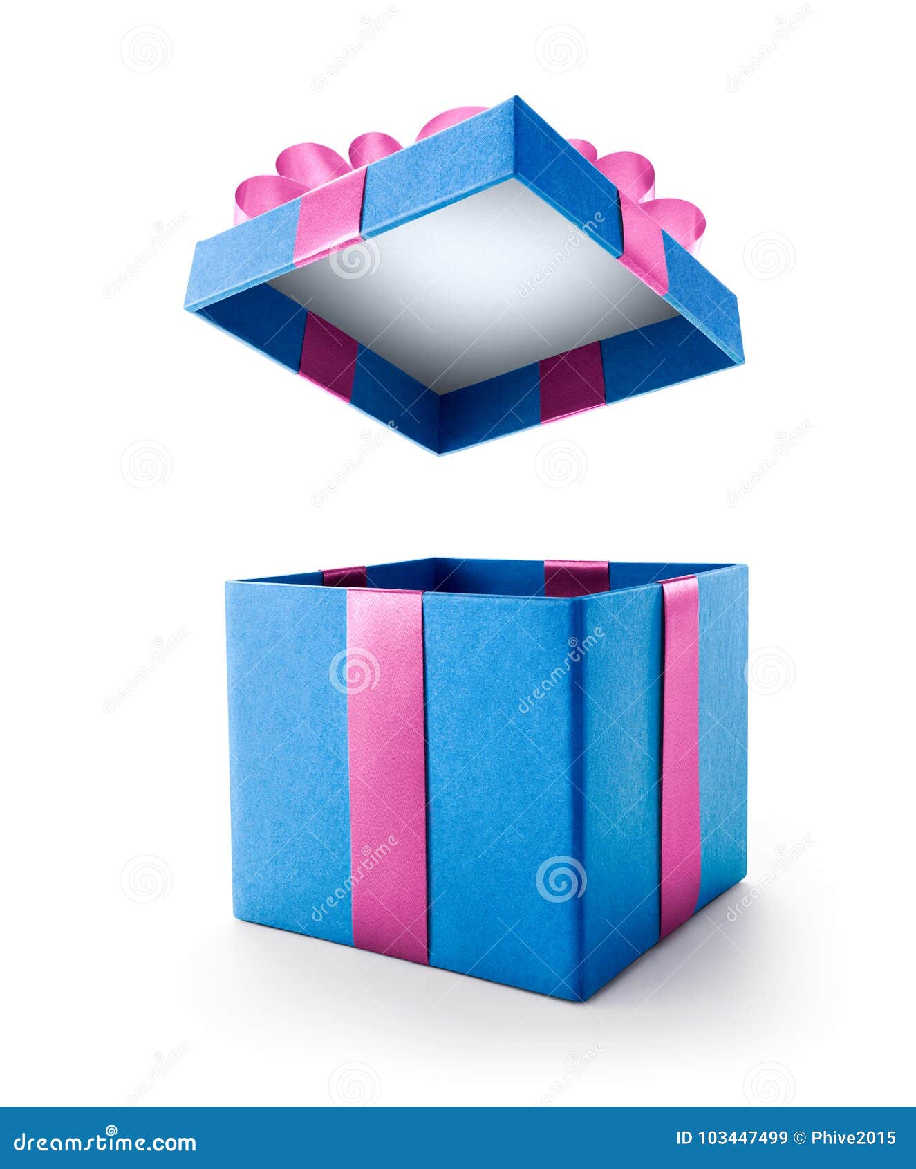 Blue Open Gift Box with Pink Bow Isolated Stock Image Image of color