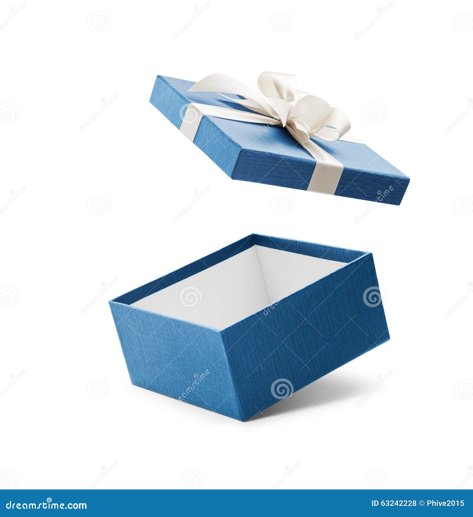 Blue Open Gift Box with White Bow Stock Photo Image of empty, gift
