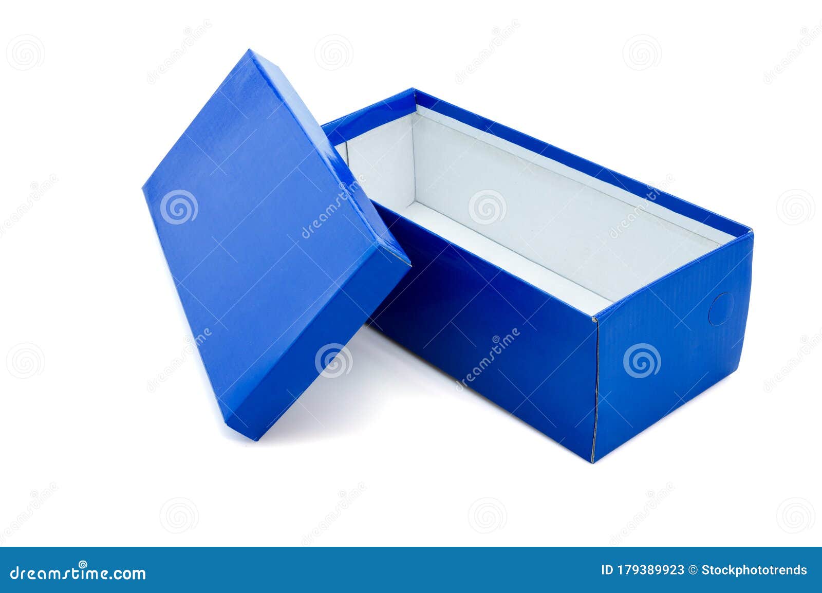 Blue Open Shoe Box Isolated on White Background. Include Clipping Path
