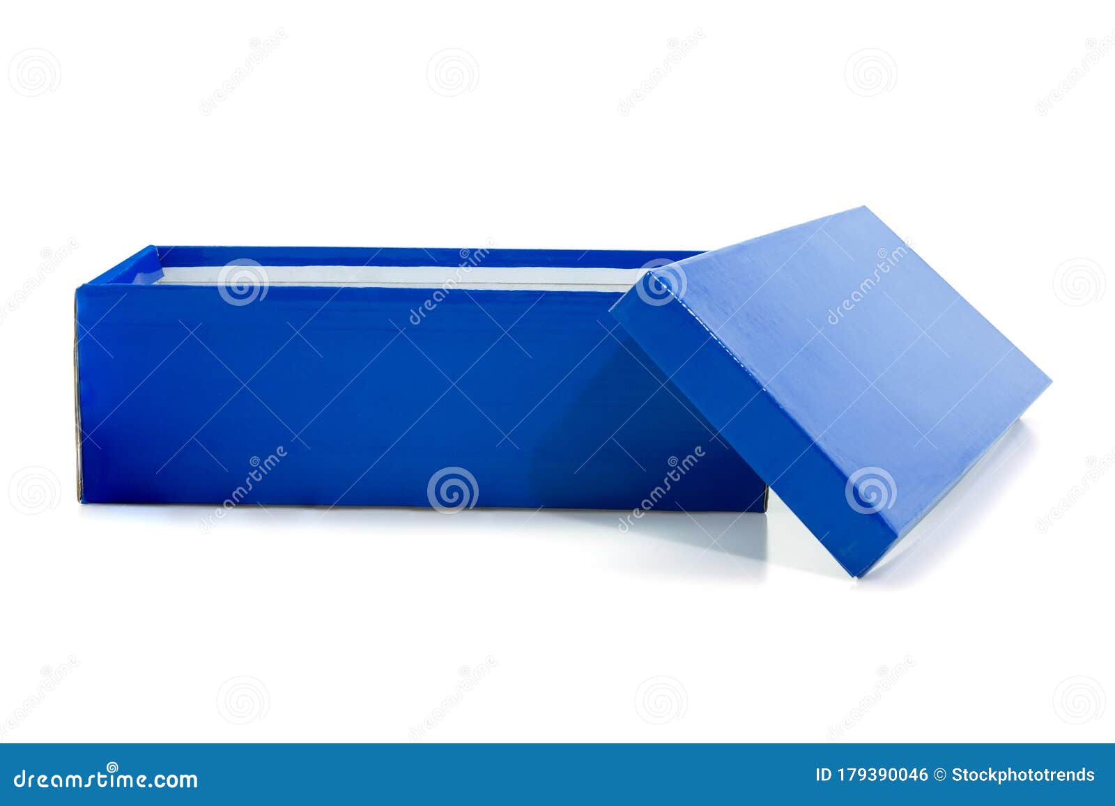 Blue Open Shoe Box Isolated on White Background. Include Clipping Path