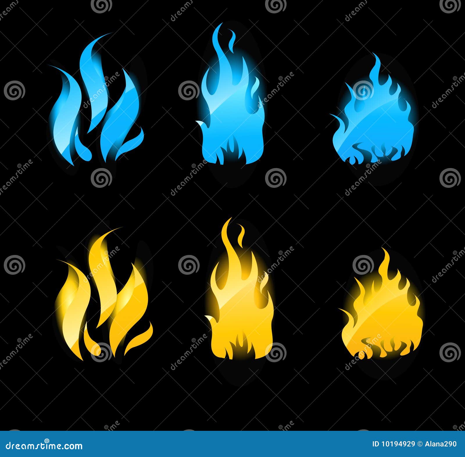 Blue and Orange Glowing Flames on Black Background Stock Vector