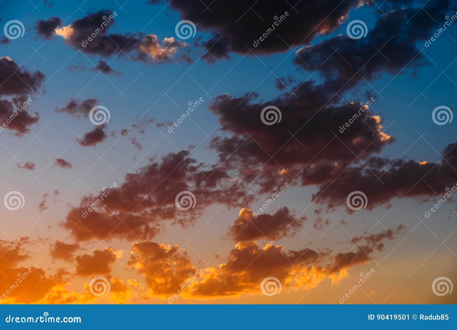 Blue and Orange Tranquil Summer Sunset Background Stock Image Image