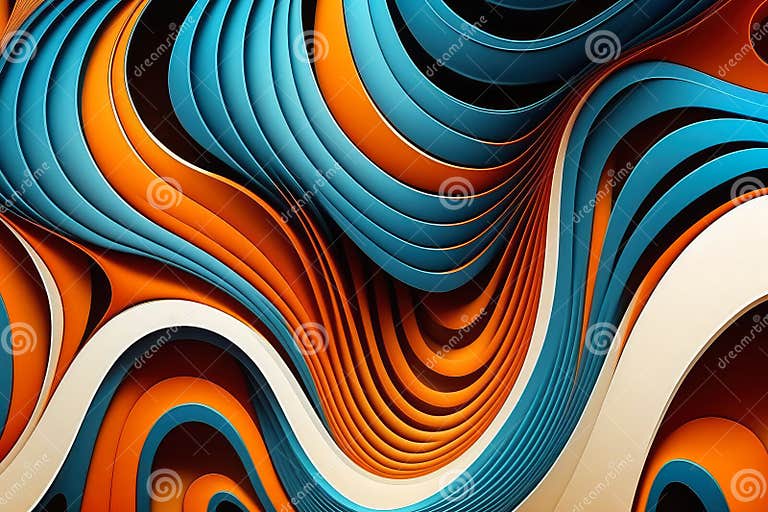 Blue and Orange Wave Pattern in Abstract Wallpaper Stock Illustration