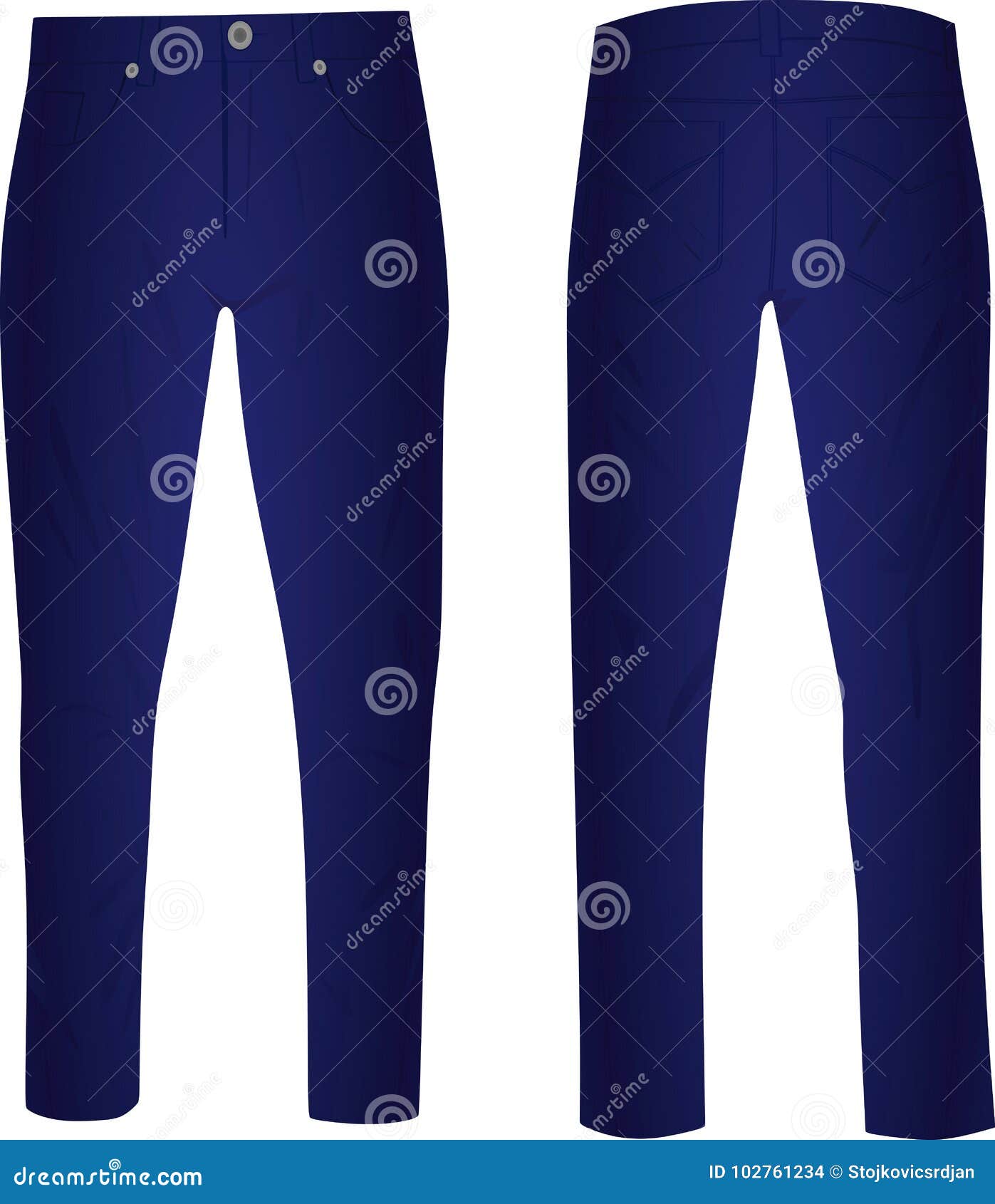 Blue Pants Front and Back View Stock Vector - Illustration of blank ...