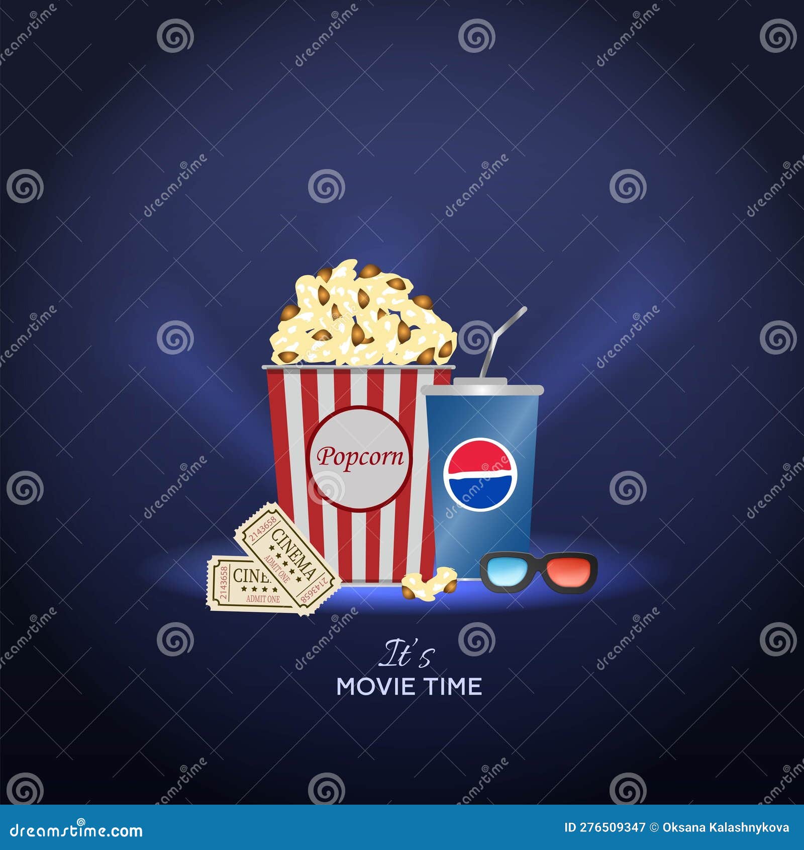 Blue Paper Cup With Pepsi Splash And Falling Popcorn In Box Isolat ...