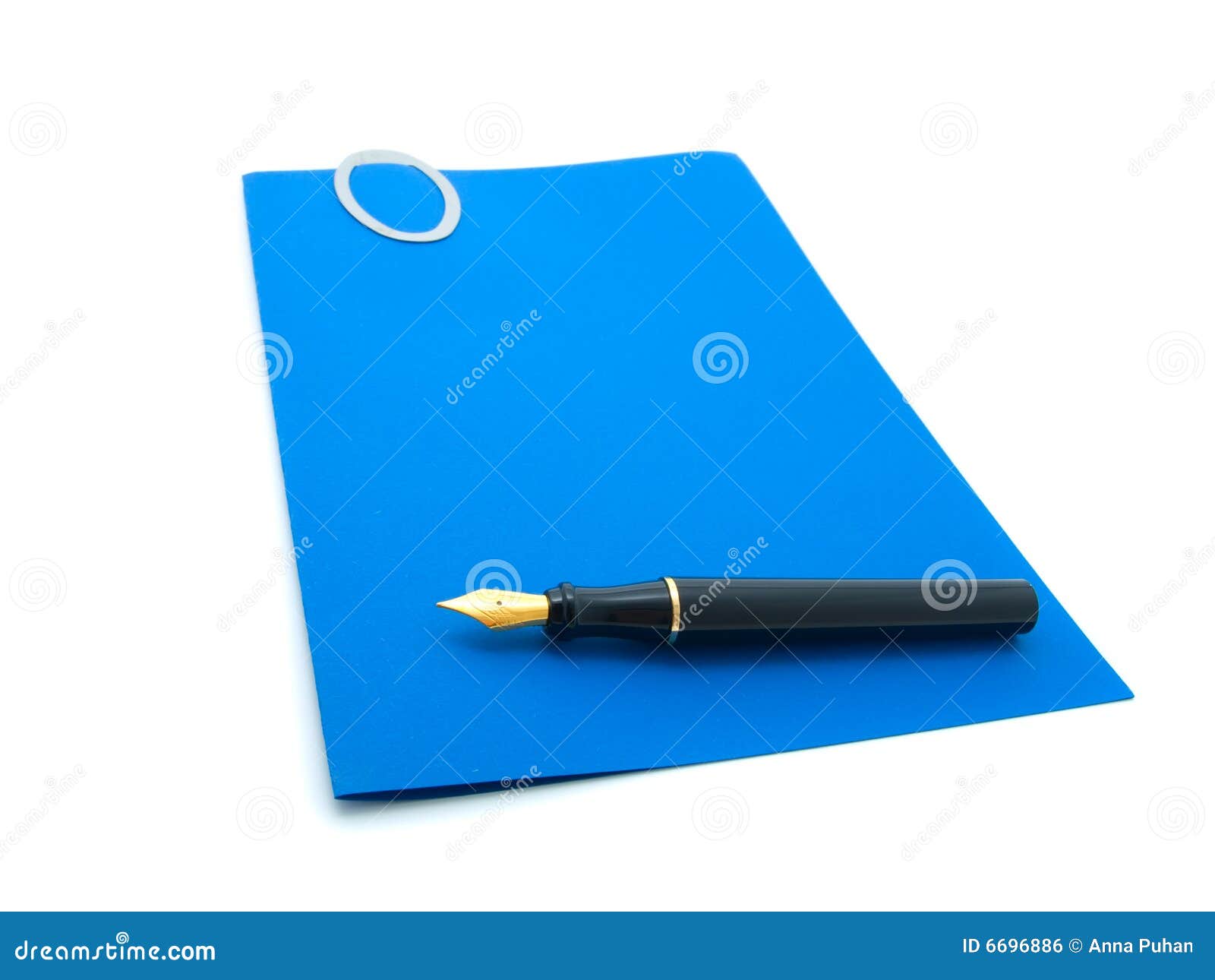 Blue paper and pen isolated