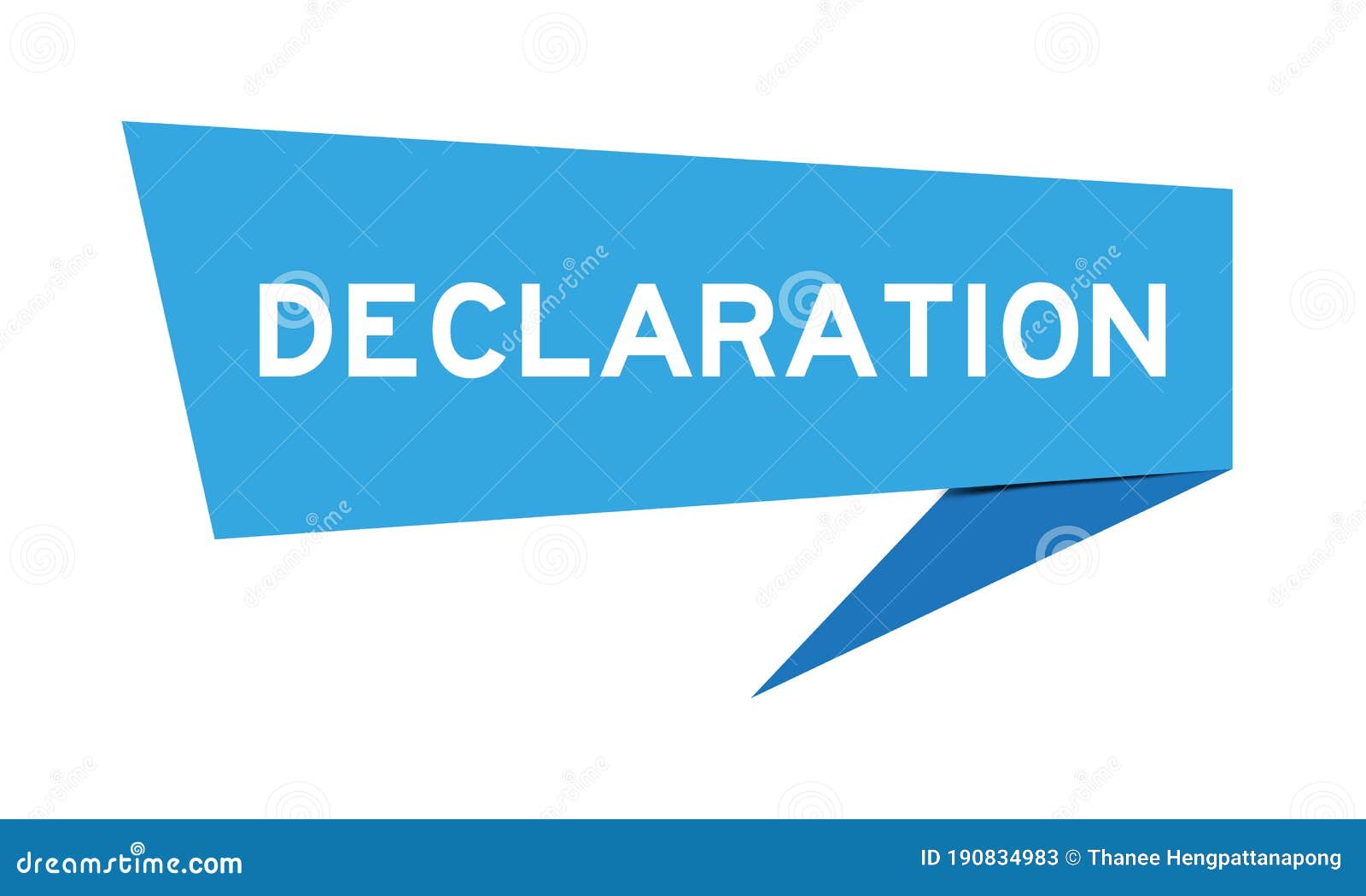 blue speech banner with word declaration on white background