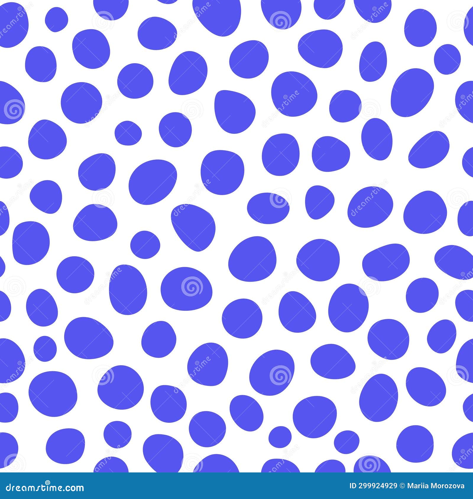 Blue Pattern of Round Abstract Shapes Drawn by Hand on White Background