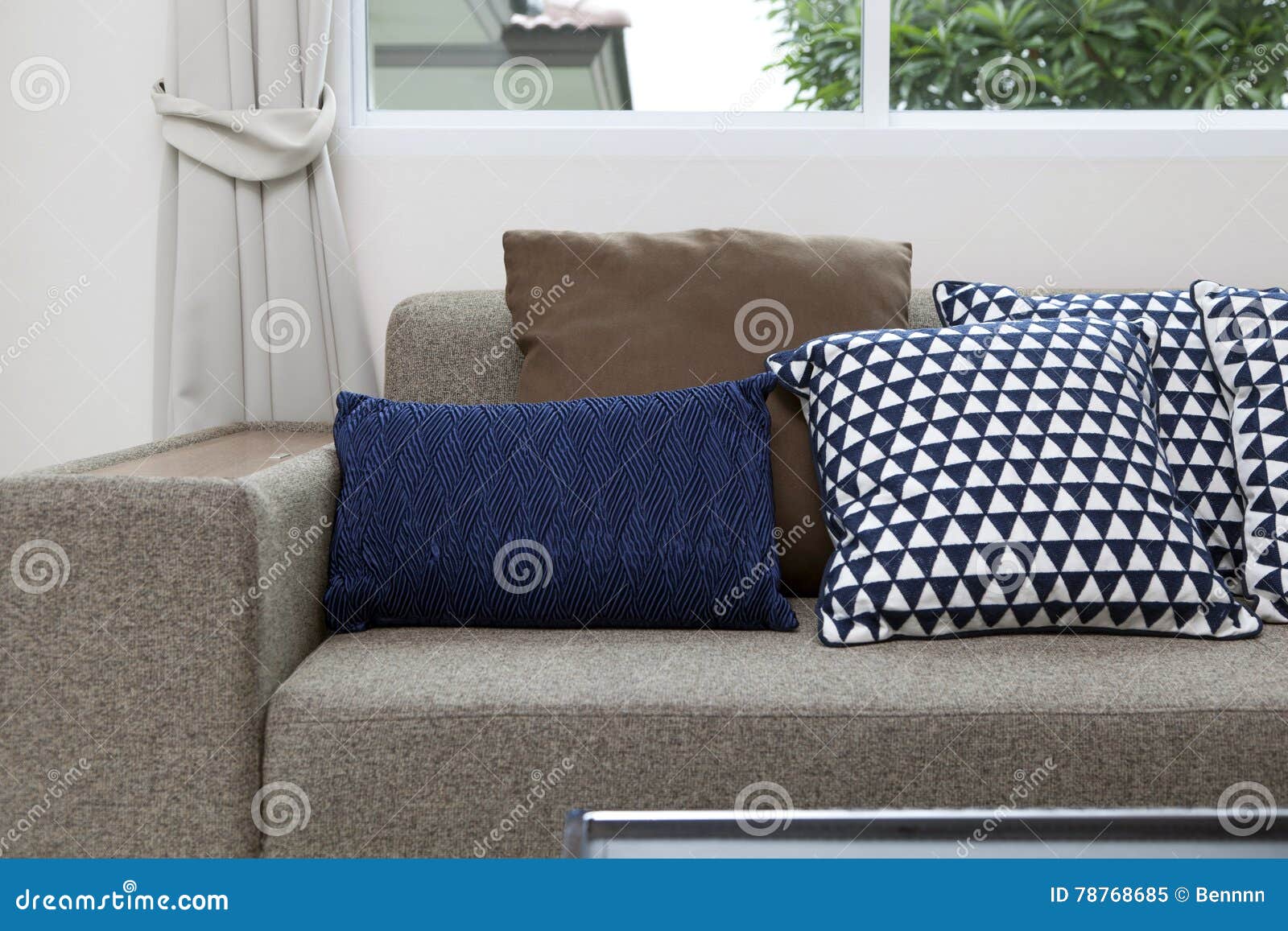 Blue Pillows on Sofa at Home Stock Image Image of earth, furniture