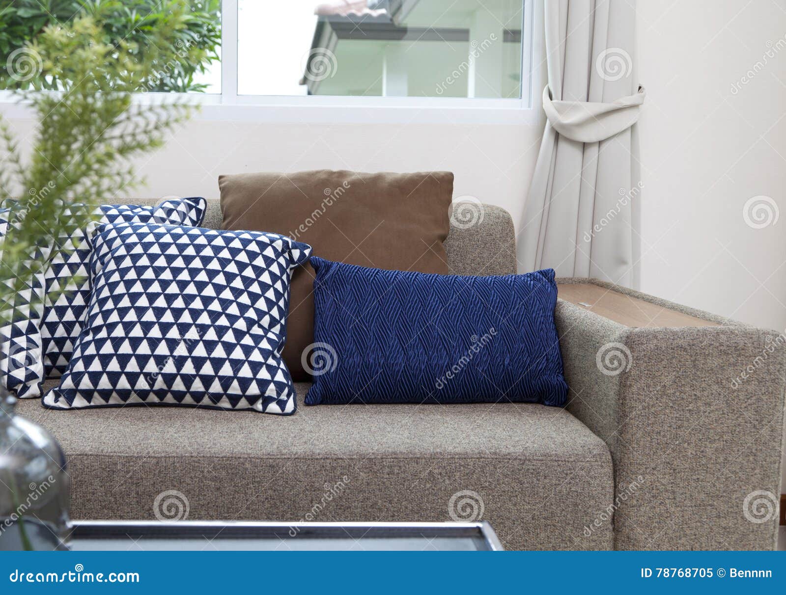 Blue Pillows on Sofa at Home Stock Image Image of decorative, beige