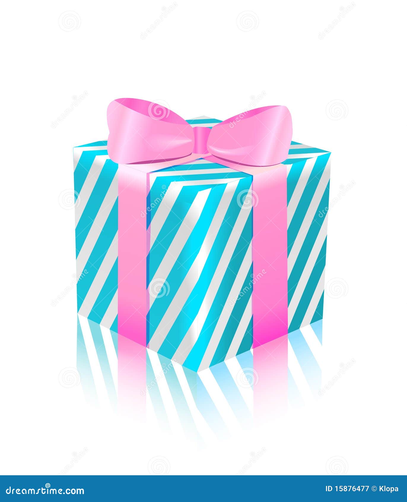 Pink Gift, Present Box Icon With Green Ribbon And Bow. Cartoon Vector