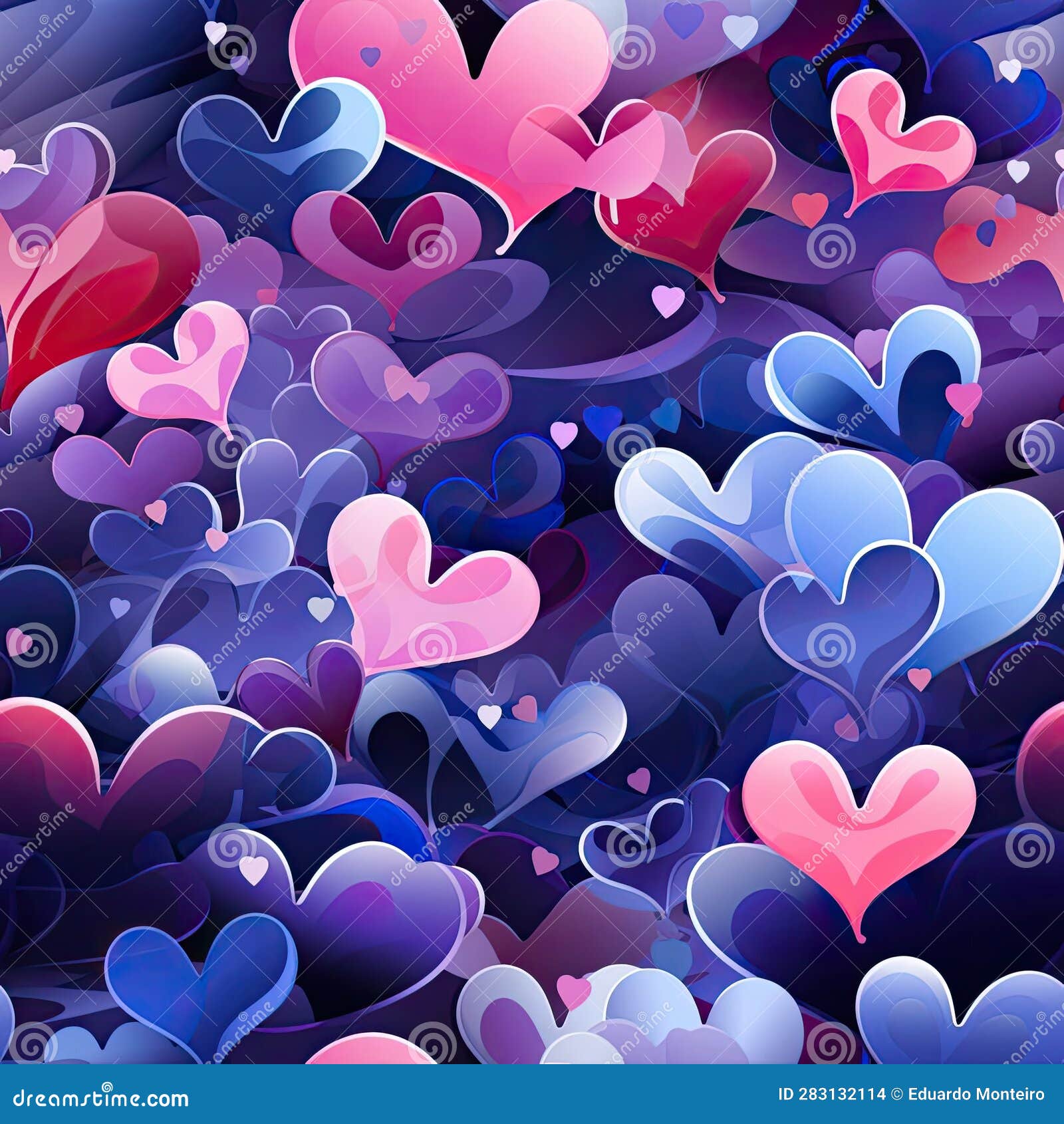 Blue and Pink Hearts Create a Romantic Wallpaper (tiled Stock