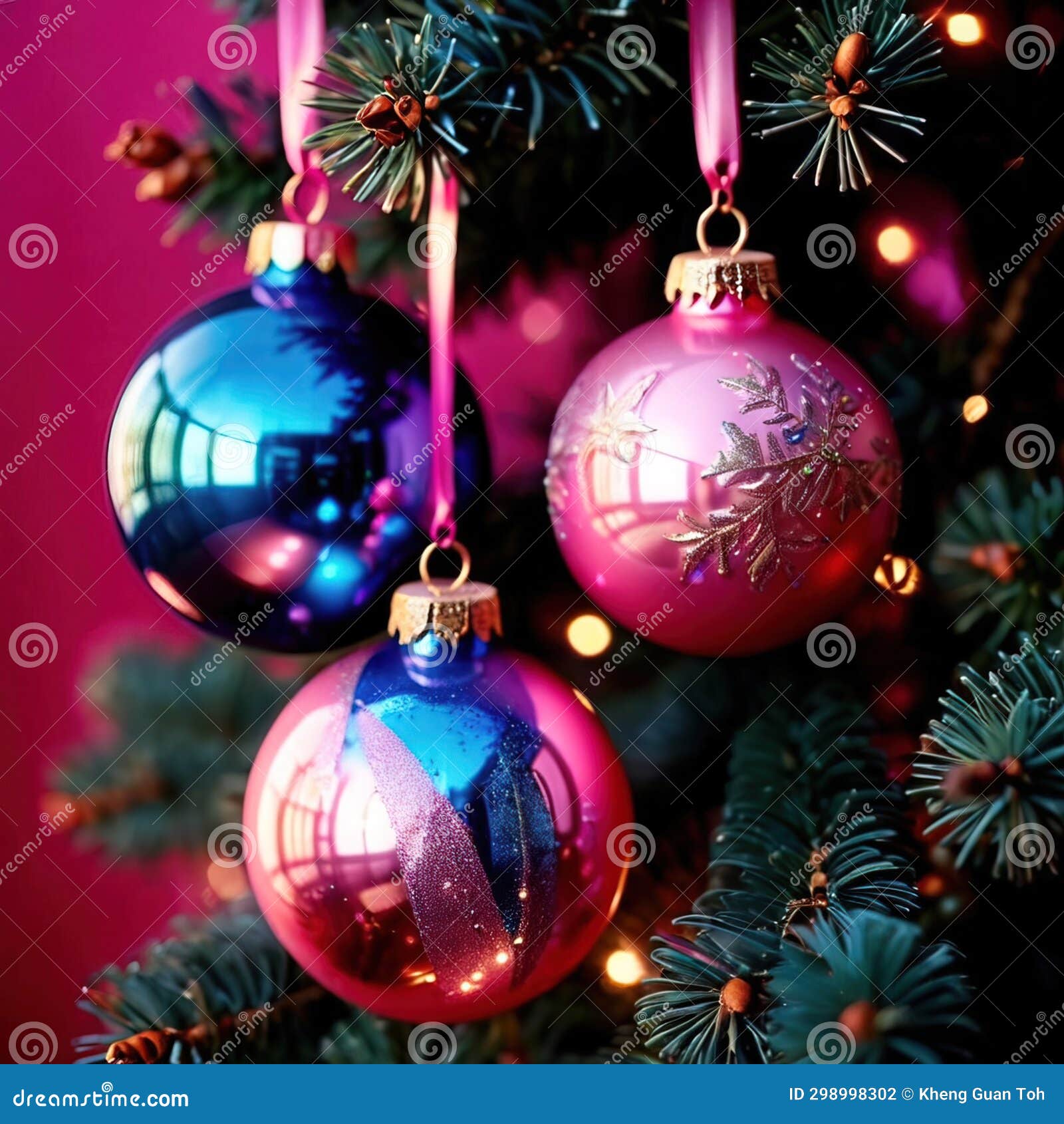 Blue and Pink Modern Christmas Tree Ornaments Stock Illustration ...