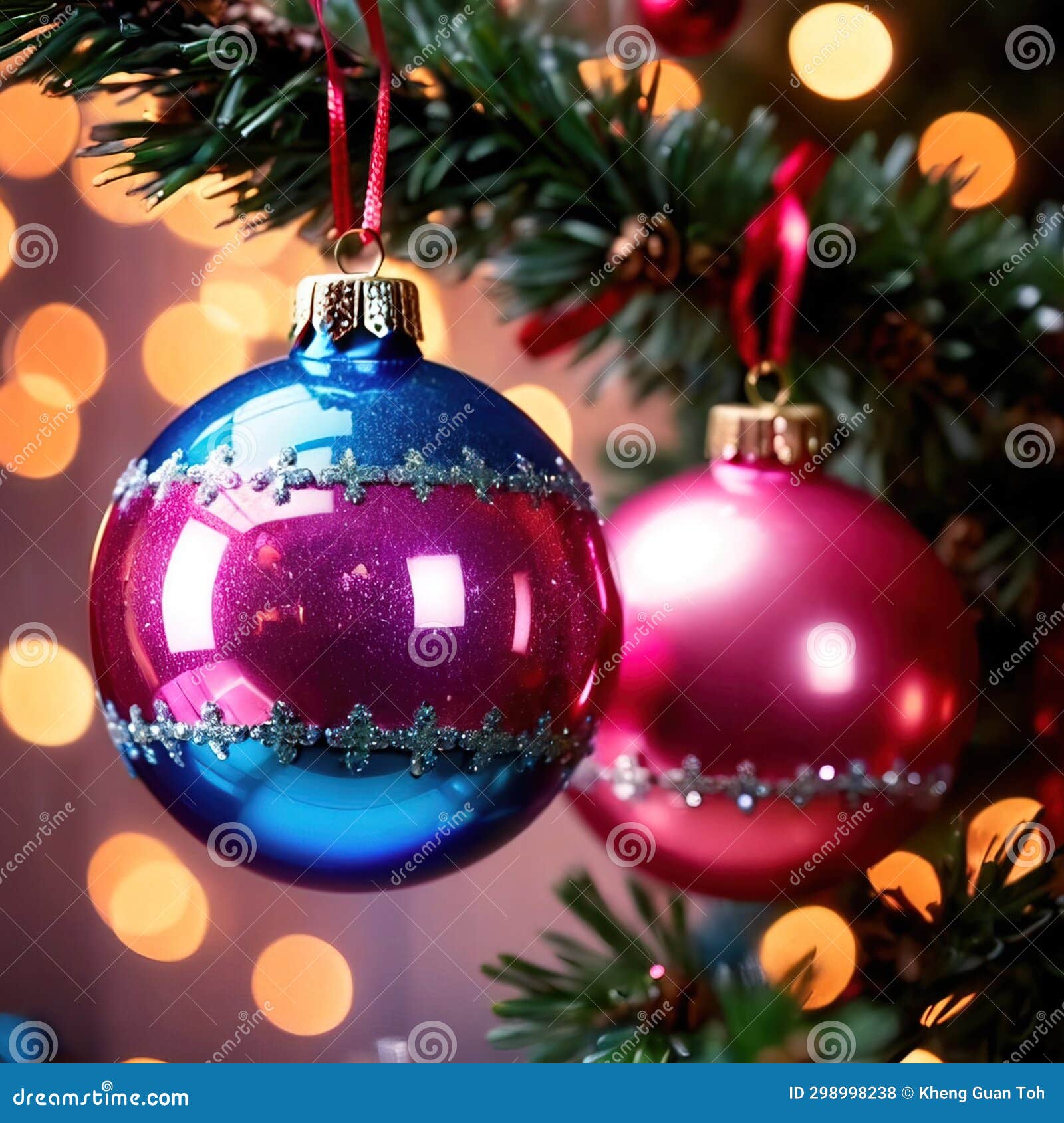 Blue and Pink Modern Christmas Tree Ornaments Stock Illustration ...