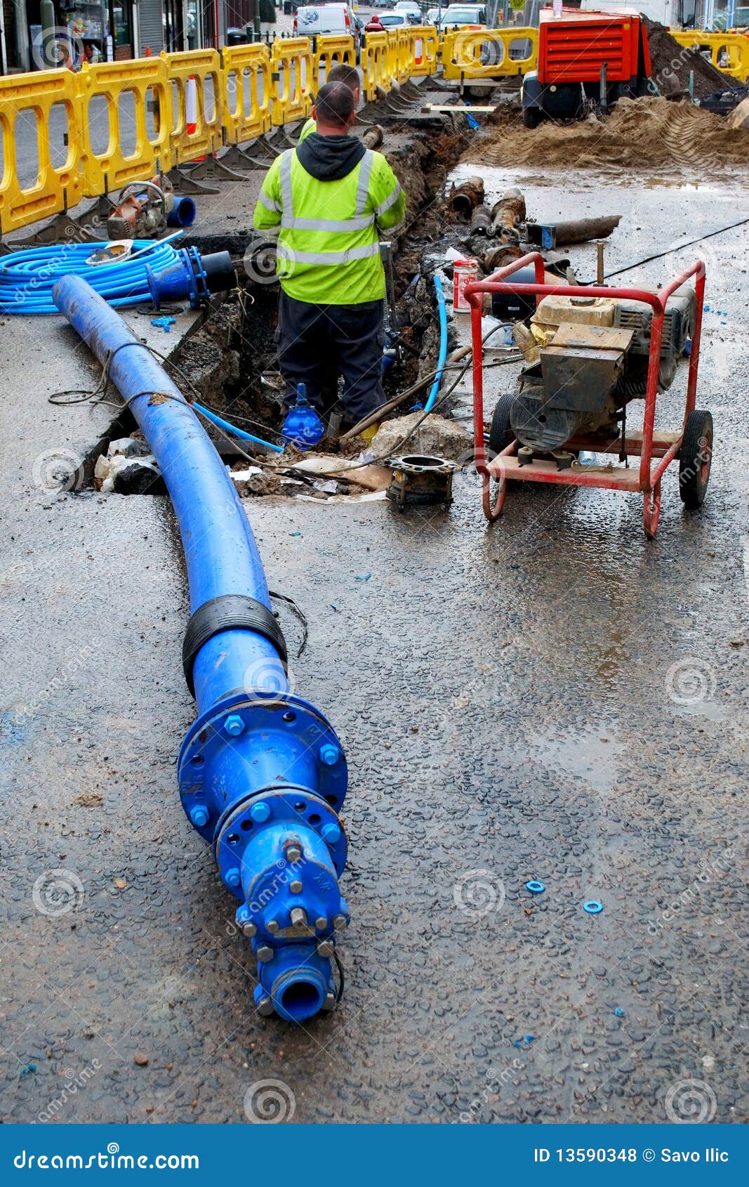 Blue pipe stock photo. Image of pipe, asphalt, street 13590348