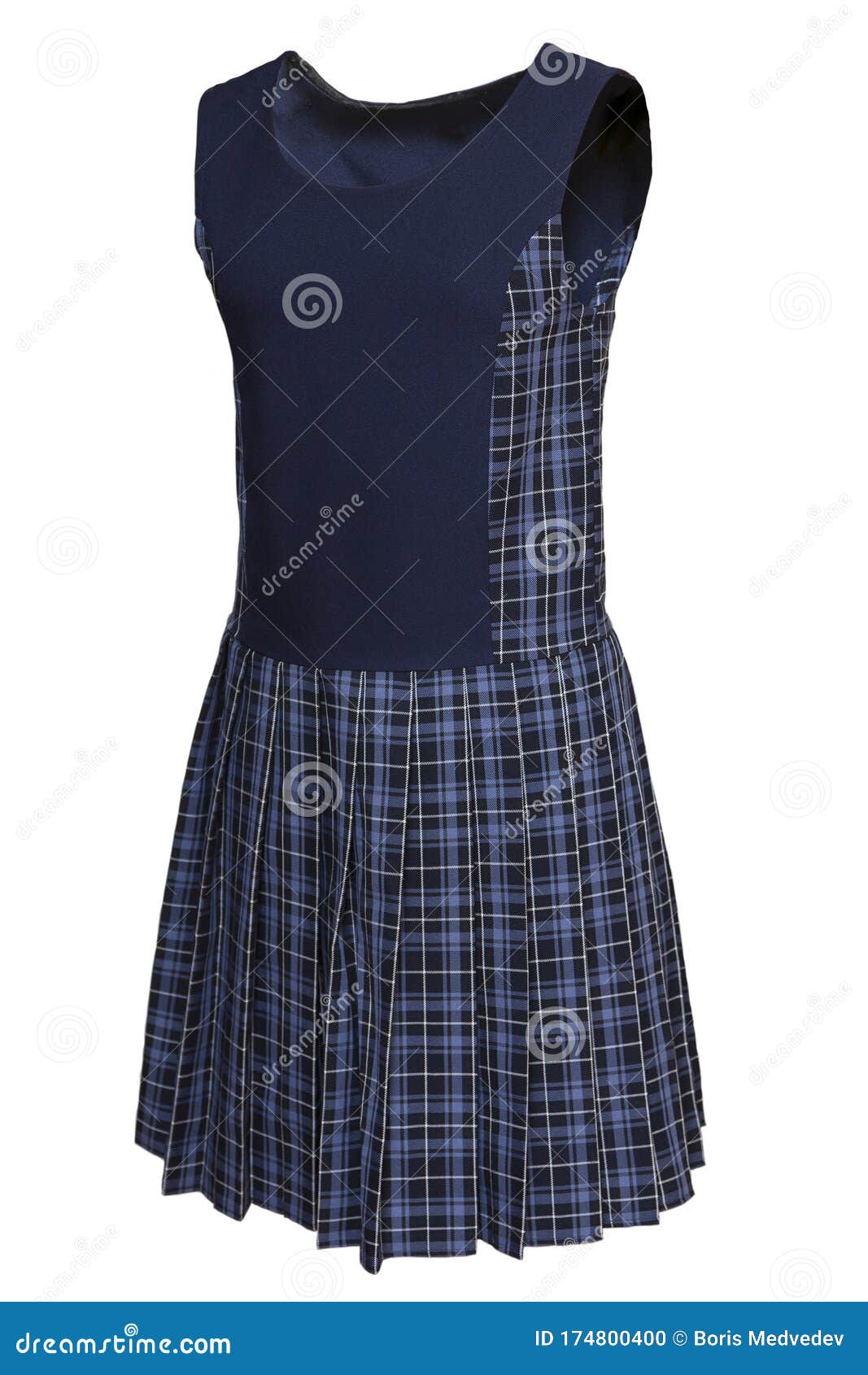 Blue Plaid School Dress Isolated Stock Photo Image of garment, child