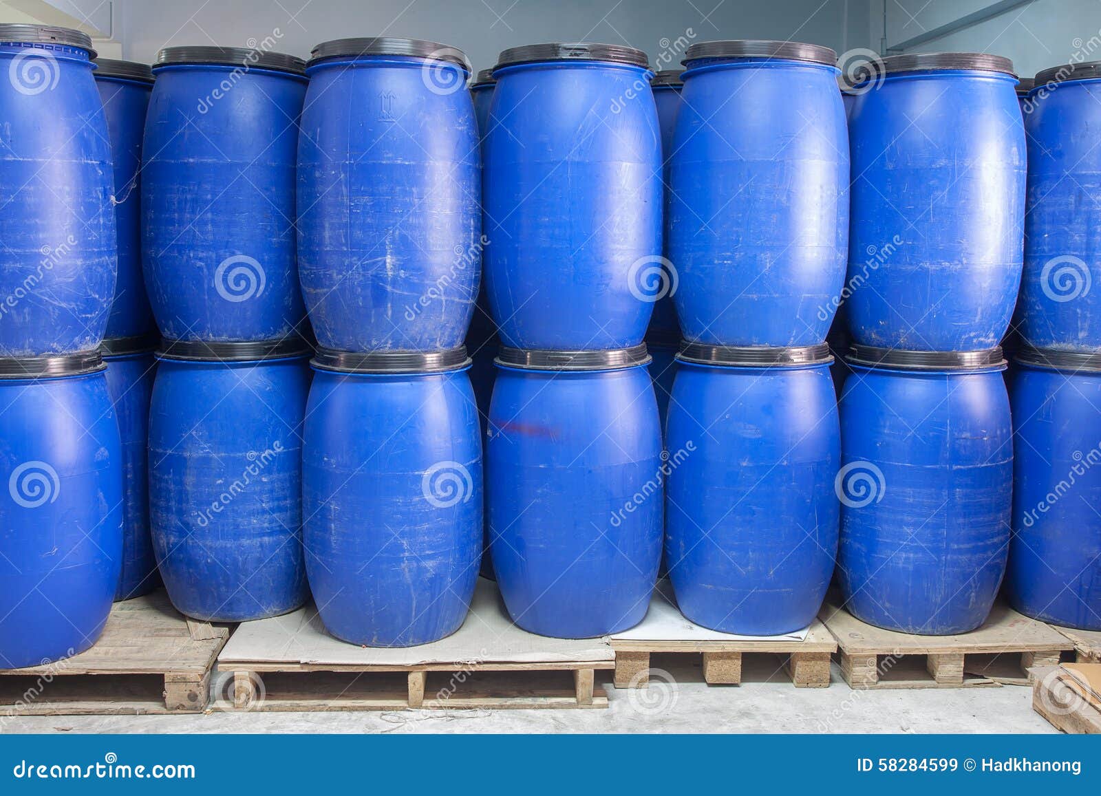 Blue Plastic Barrels Contain Chemical Inside Stock Image Image of