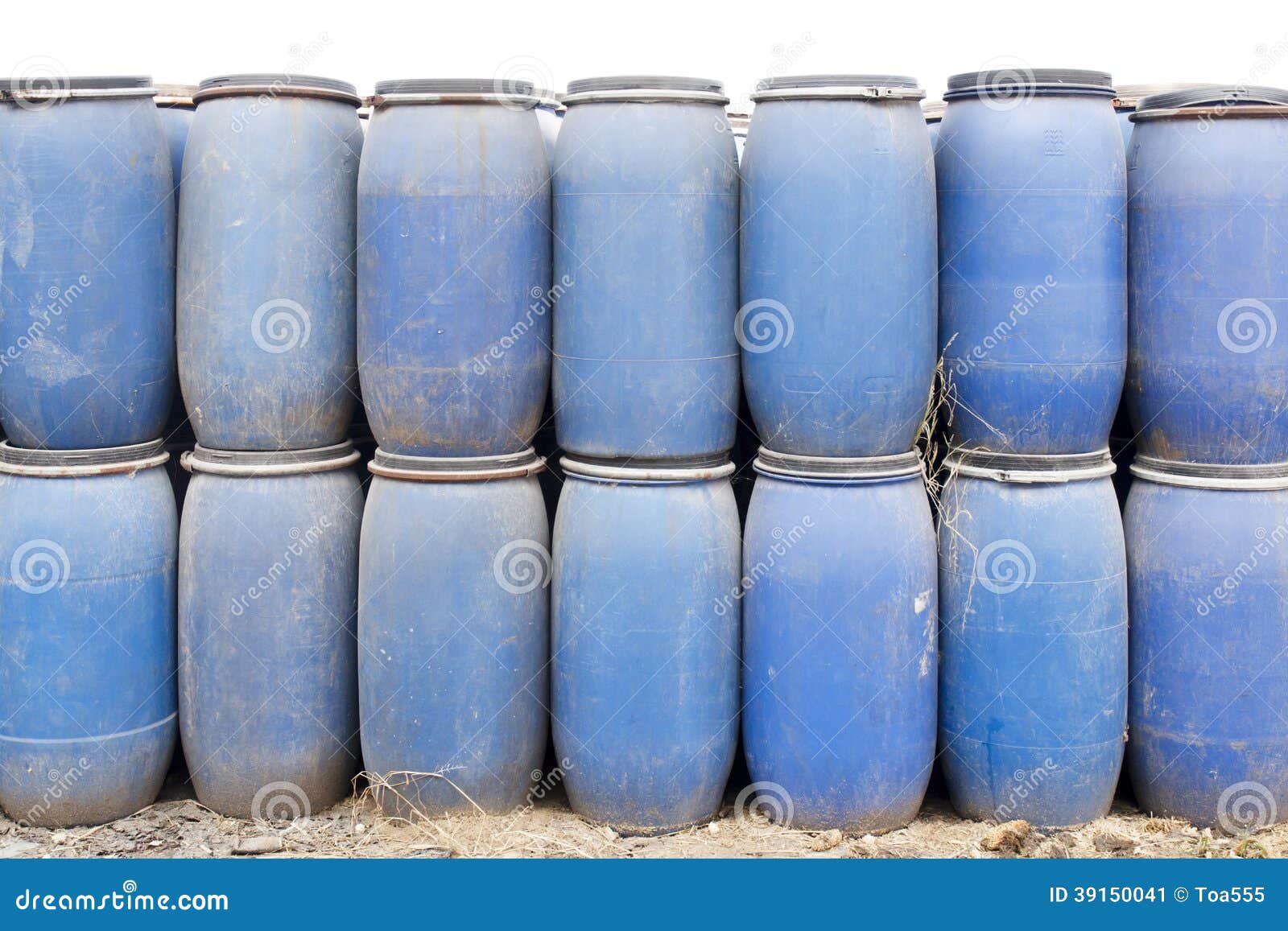 Blue plastic barrels stock image. Image of chemical, dump 39150041