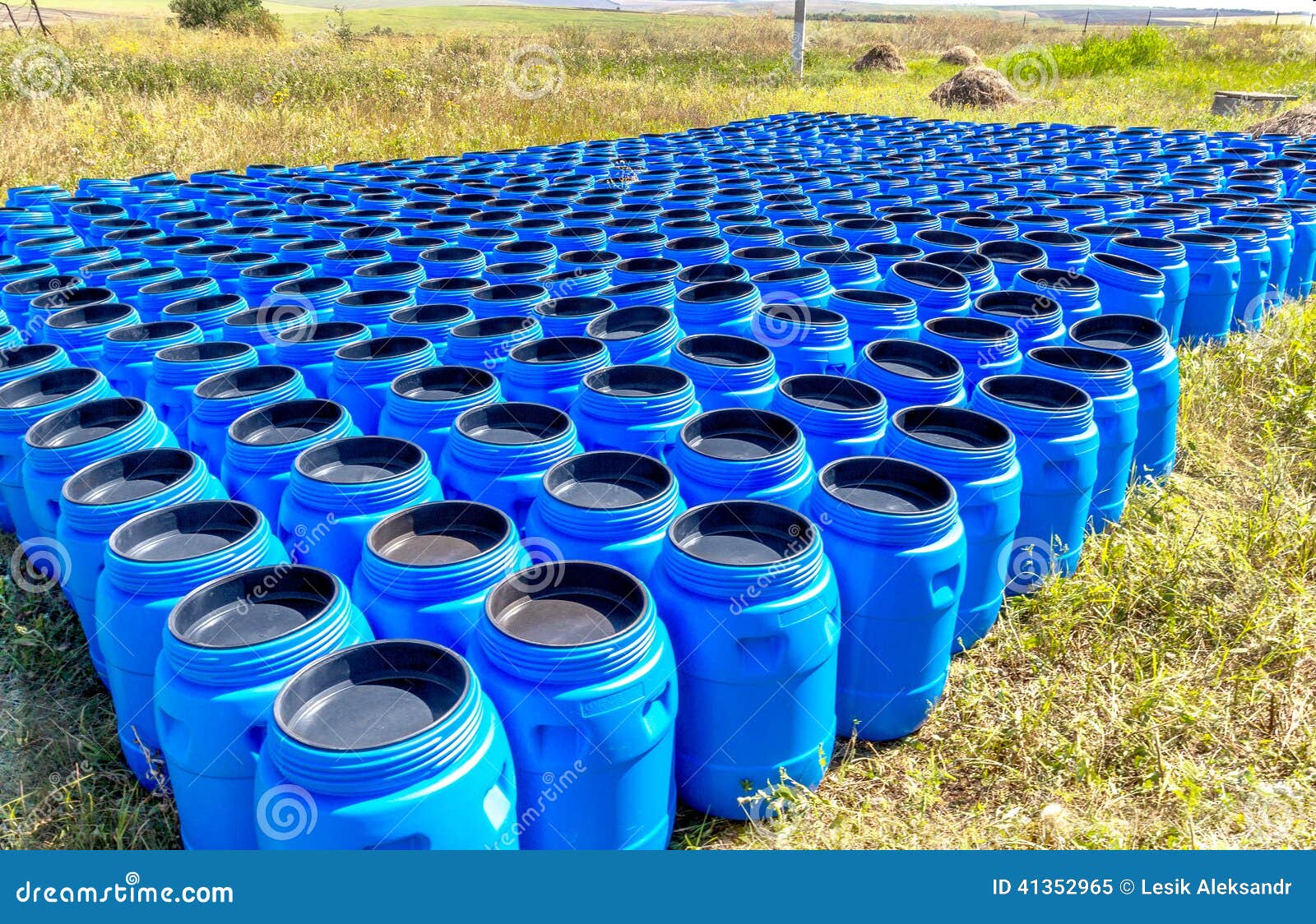 The Blue Plastic Barrels for Storage of Chemicals Stock Image Image