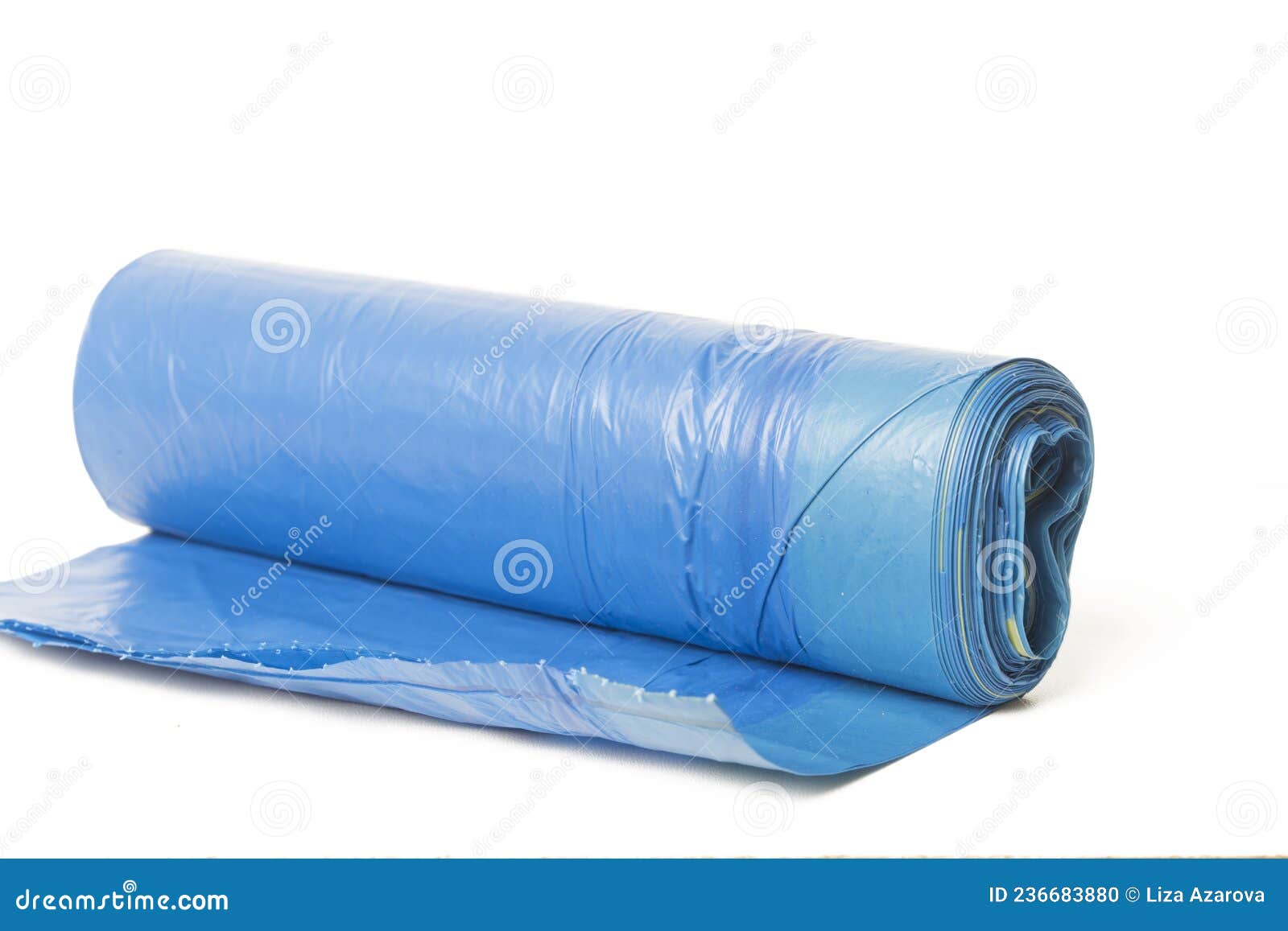 Blue Plastic Disposable Garbage Bags Roll Package Isolated on White  Background Side View Stock Photo - Image of polyethylene, ecology: 236683880